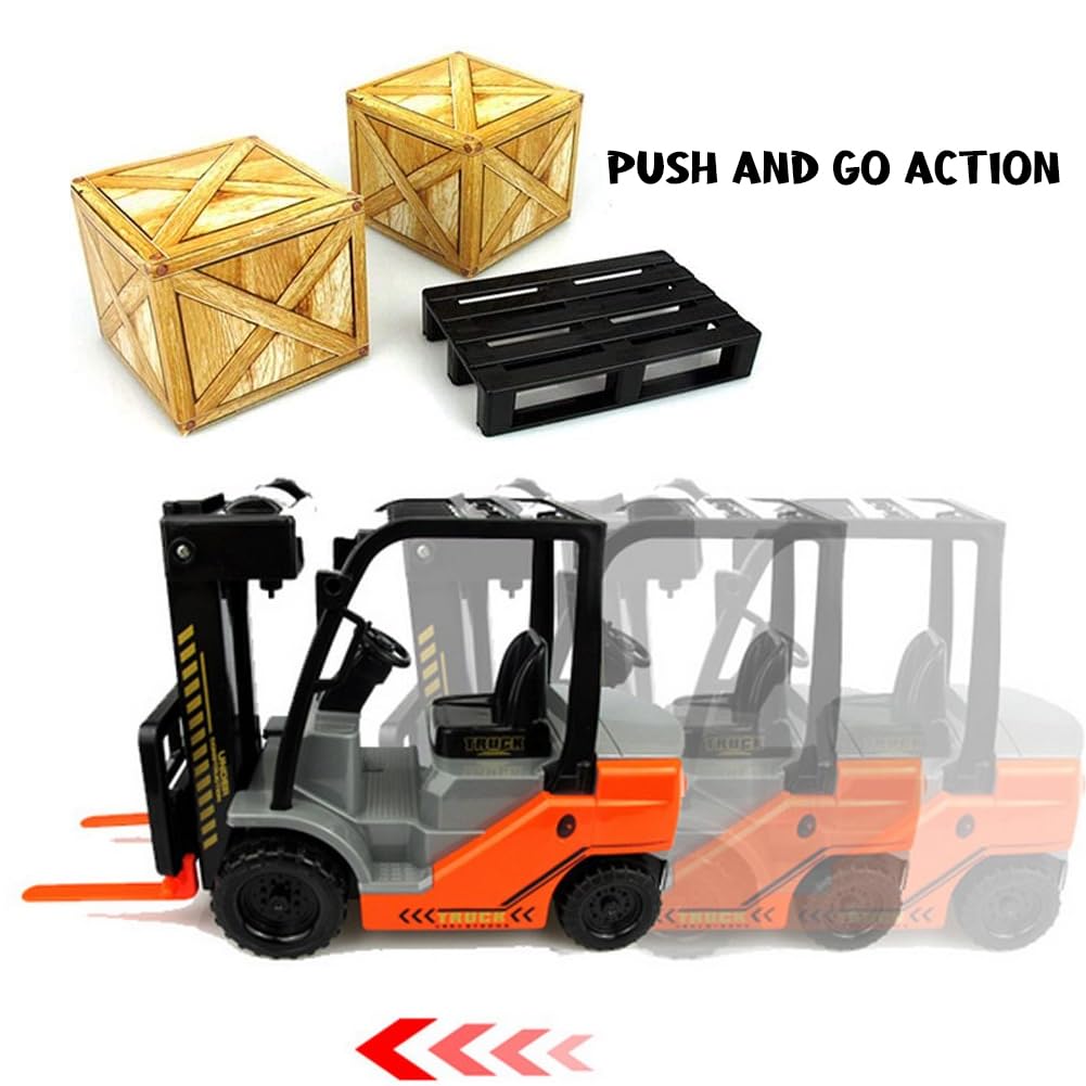 Liberty Imports Toy Forklift Truck with Pallet & Cargo — 1:22 Scale, Friction-Powered Wheels, Manual Lifting