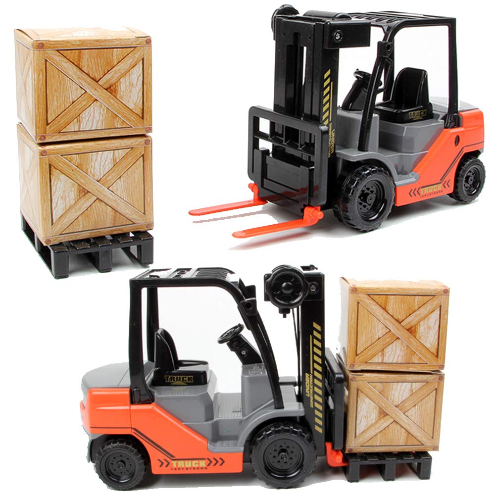 Liberty Imports Toy Forklift Truck with Pallet & Cargo — 1:22 Scale, Friction-Powered Wheels, Manual Lifting