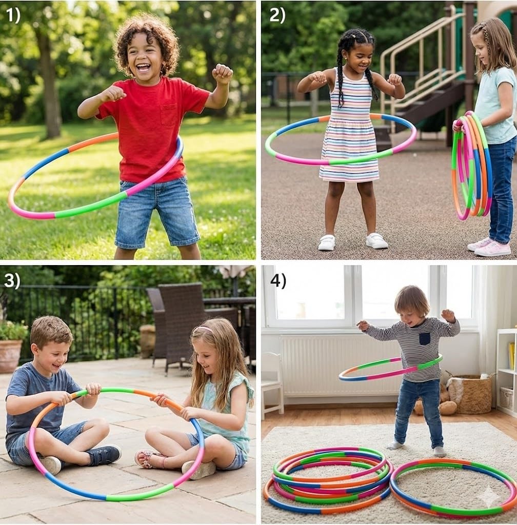 Liberty Imports 6 Pack Toy Hoop Bundle – 32-Inch Adjustable Snap-Together Hula Hoops for Kids