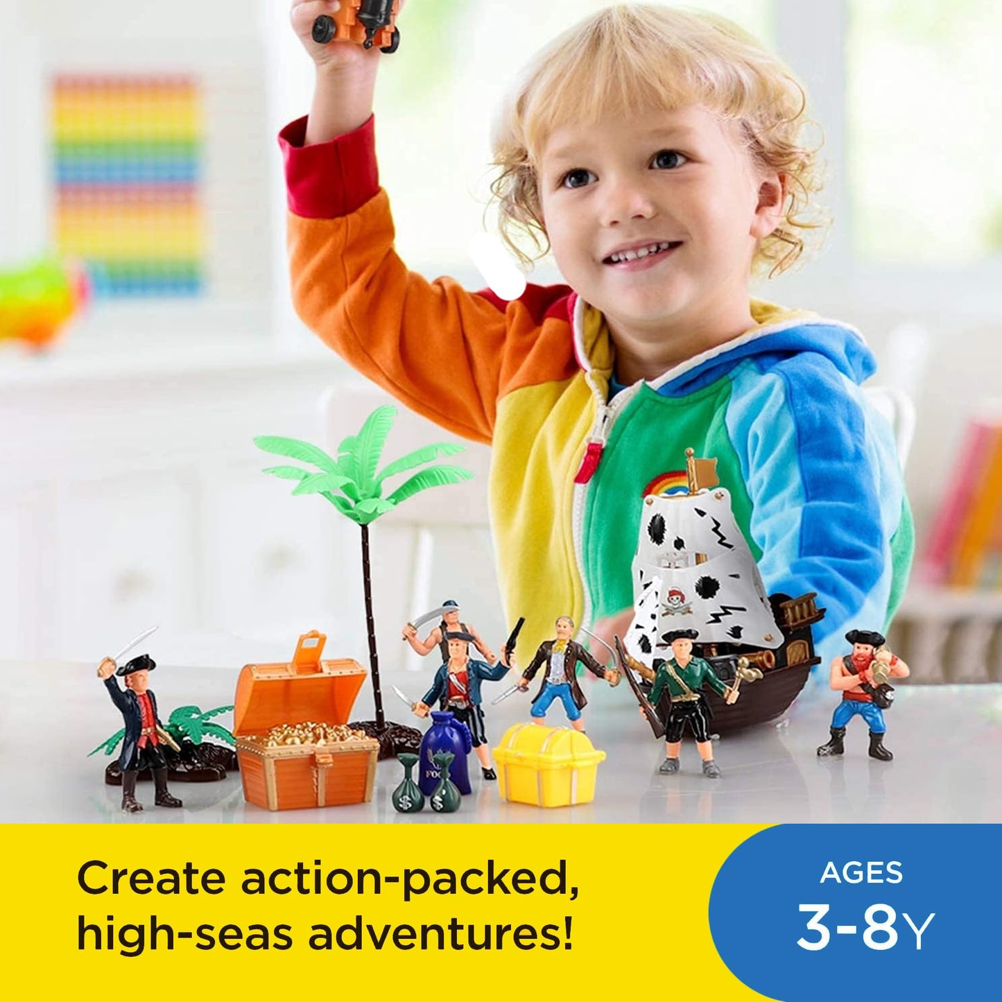 Liberty Imports Bucket of Pirate Action Figures Playset – Pirate Ship, Boat, Treasure Chest, Cannons, Shark