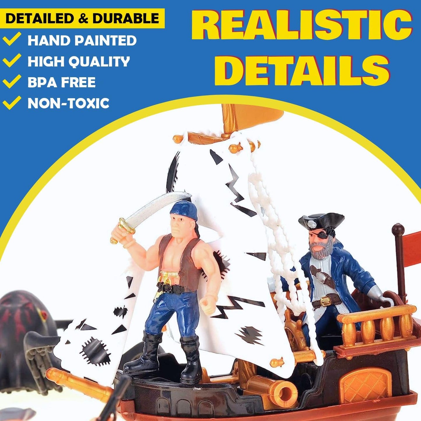 Liberty Imports Bucket of Pirate Action Figures Playset – Pirate Ship, Boat, Treasure Chest, Cannons, Shark
