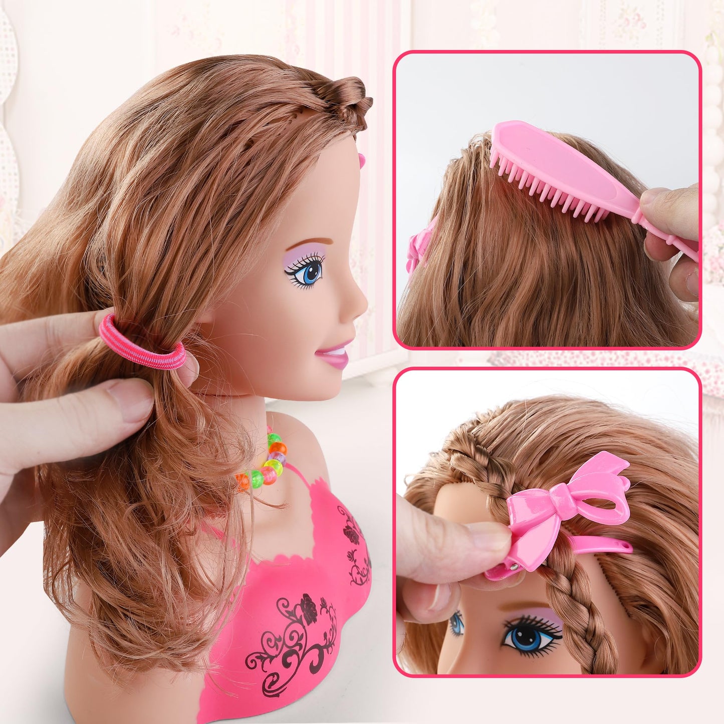 Liberty Imports Makeup & Hair Styling Doll Head Kit for Kids – Pretend Play with Washable Cosmetics