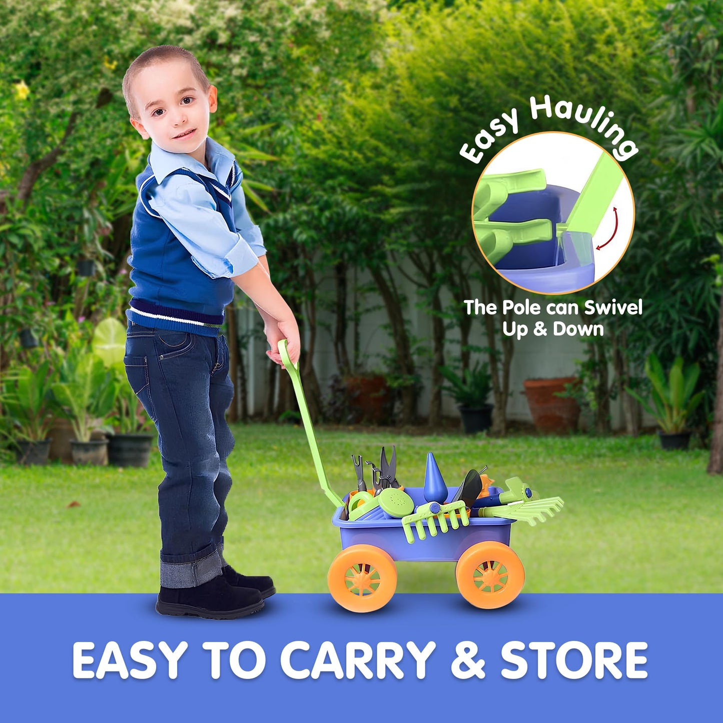 Liberty Imports Pull-Along Garden Wagon & Toy Gardening Tools Set for Toddlers
