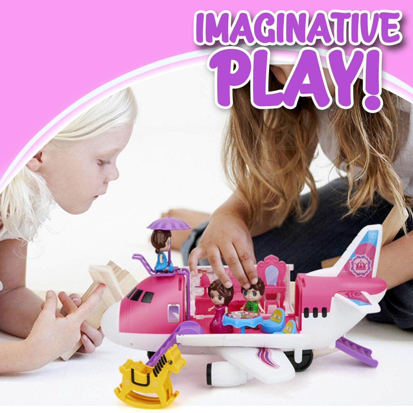 Liberty Imports Pink Airplane Toy – Private Jet 35-Piece Pretend Playset