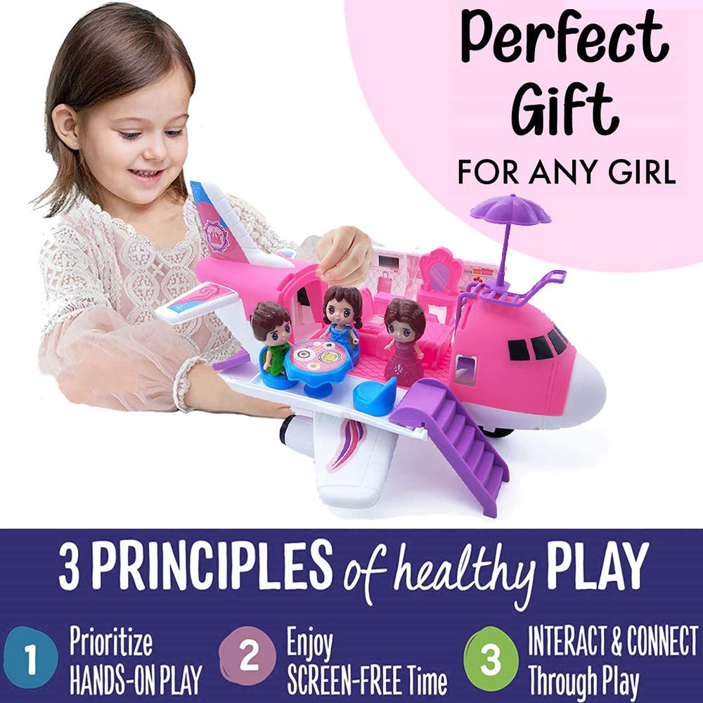 Liberty Imports Pink Airplane Toy – Private Jet 35-Piece Pretend Playset