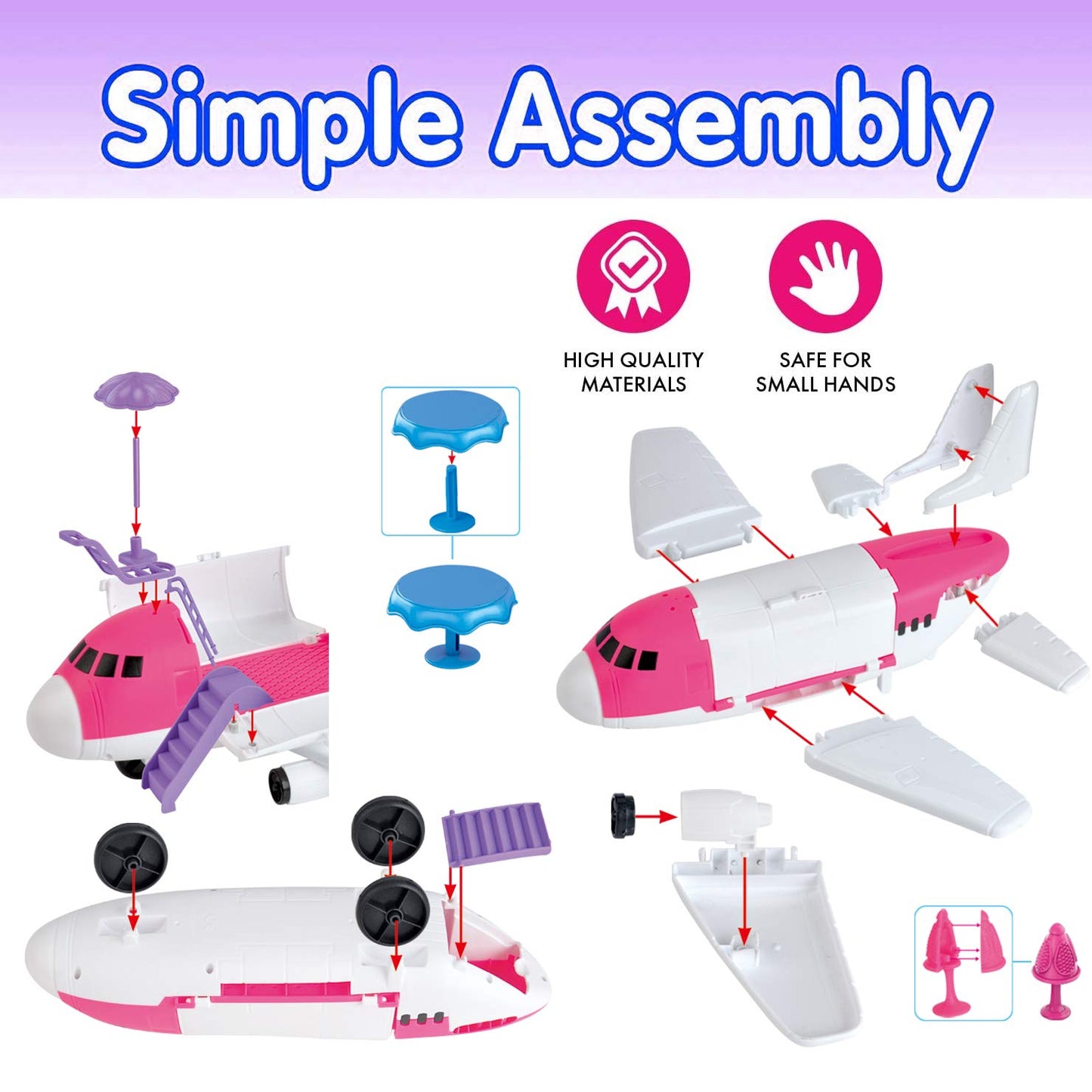 Liberty Imports Pink Airplane Toy – Private Jet 35-Piece Pretend Playset