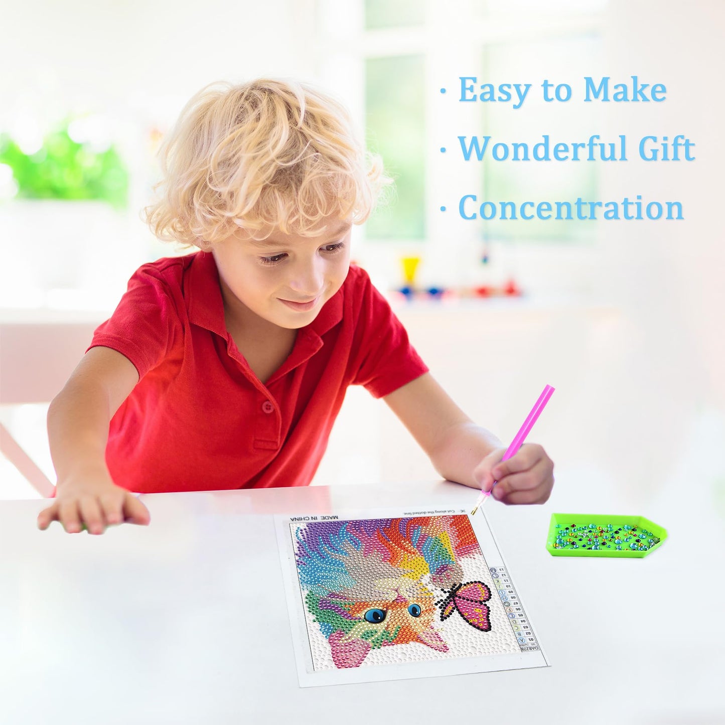 Libfx Diamond Art Kits for Kids with Frame — Framed Diamond Art for Girls & Boys (Ages 8-12) – Colorful Butterfly Cat