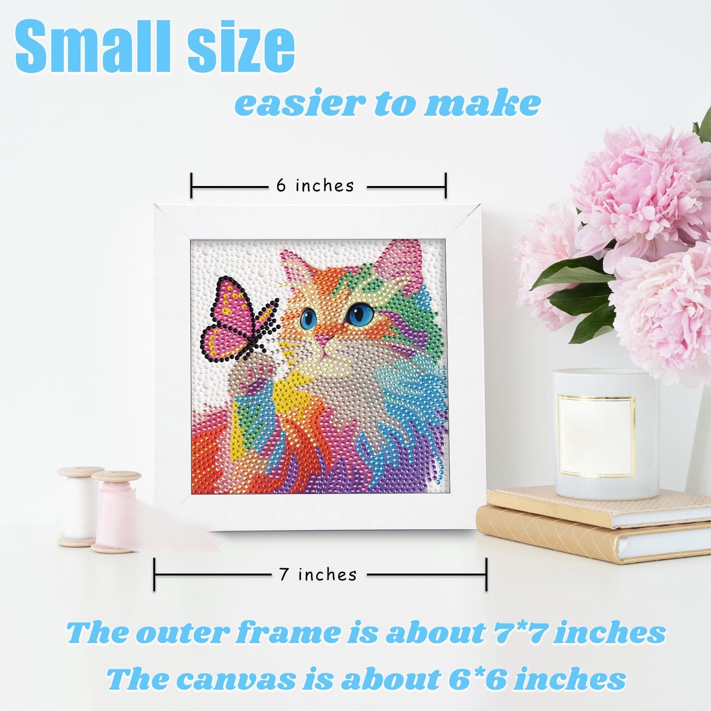 Libfx Diamond Art Kits for Kids with Frame — Framed Diamond Art for Girls & Boys (Ages 8-12) – Colorful Butterfly Cat