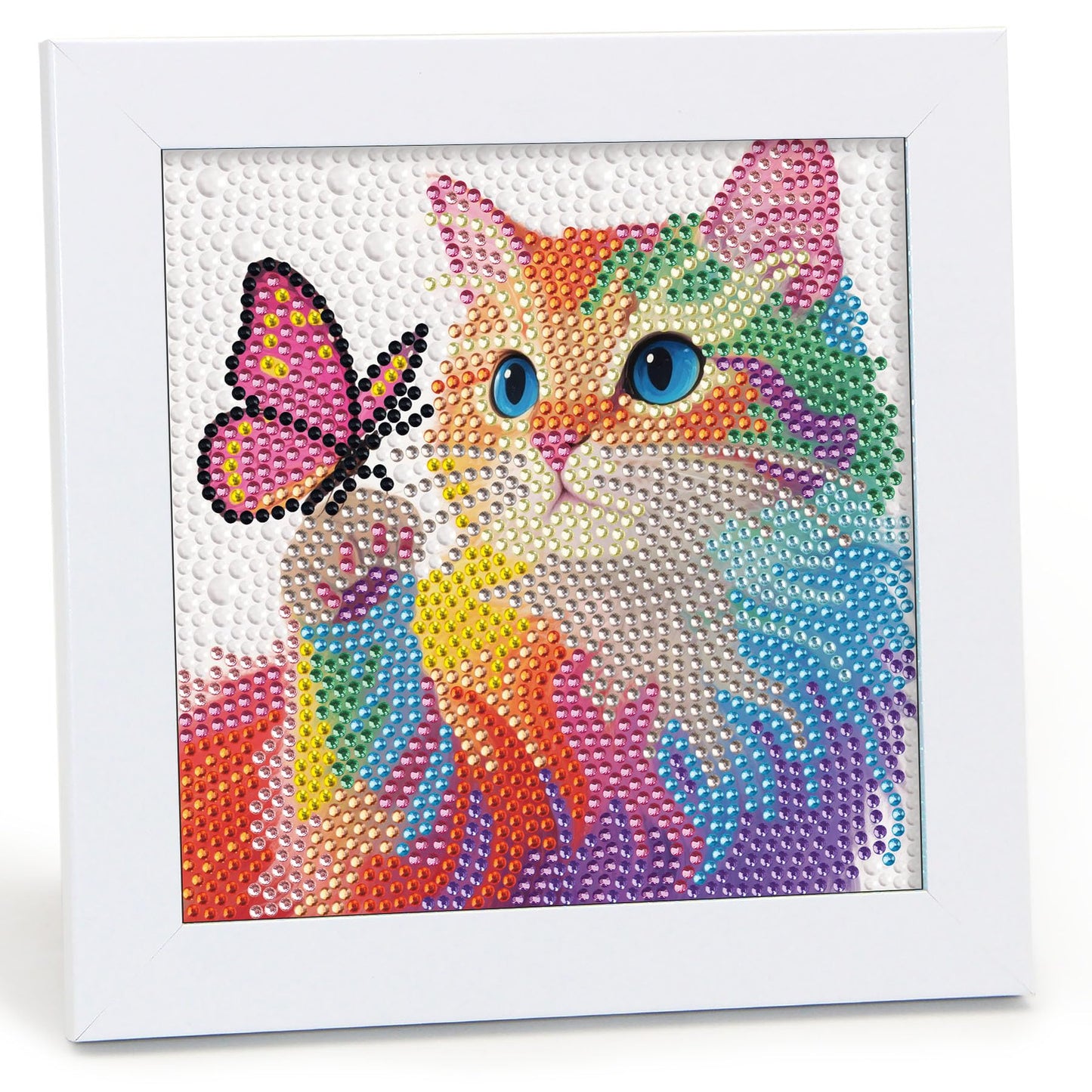 Libfx Diamond Art Kits for Kids with Frame — Framed Diamond Art for Girls & Boys (Ages 8-12) – Colorful Butterfly Cat