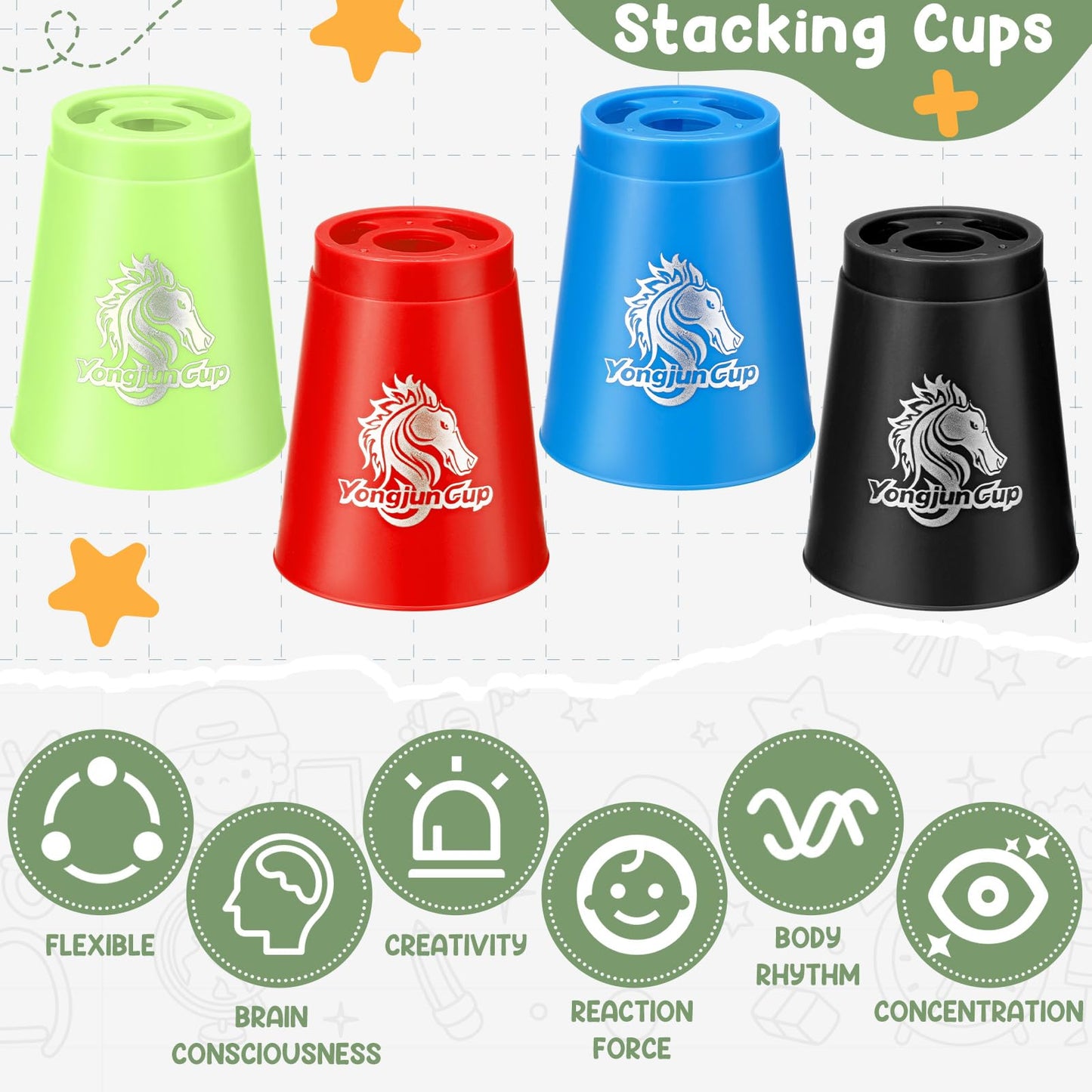 Libima 48 Pcs Sports Stacking Cups Set – Speed Stacking Game for All Ages (Blue, Green, Black, Red)