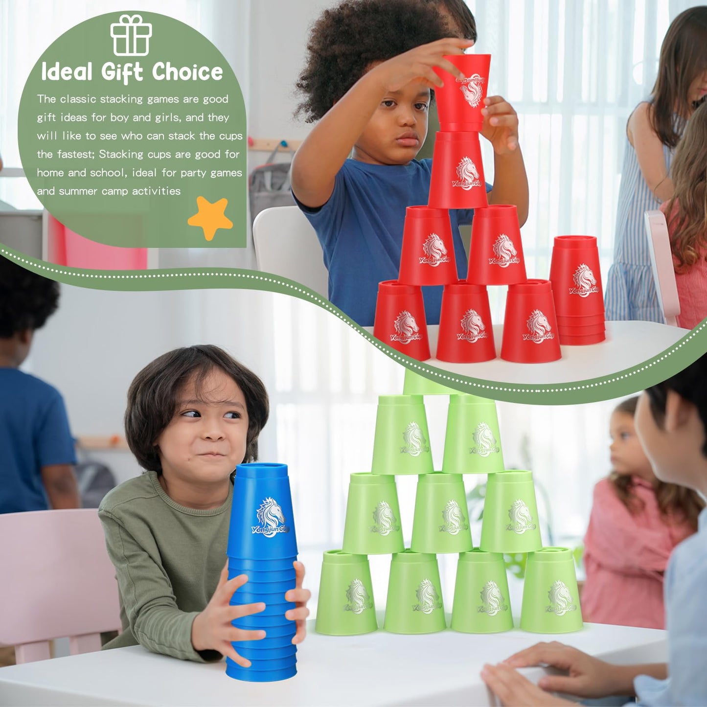 Libima 48 Pcs Sports Stacking Cups Set – Speed Stacking Game for All Ages (Blue, Green, Black, Red)