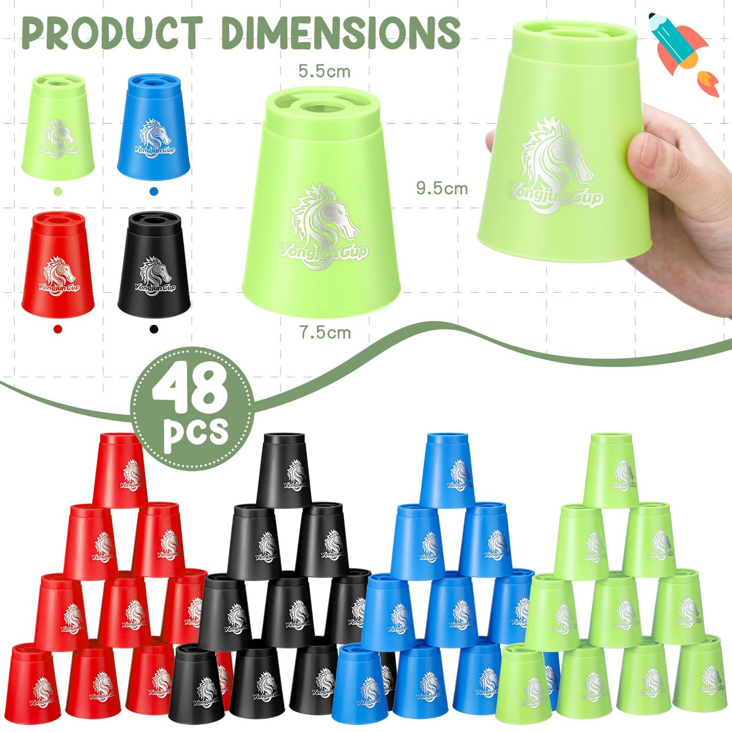 Libima 48 Pcs Sports Stacking Cups Set – Speed Stacking Game for All Ages (Blue, Green, Black, Red)