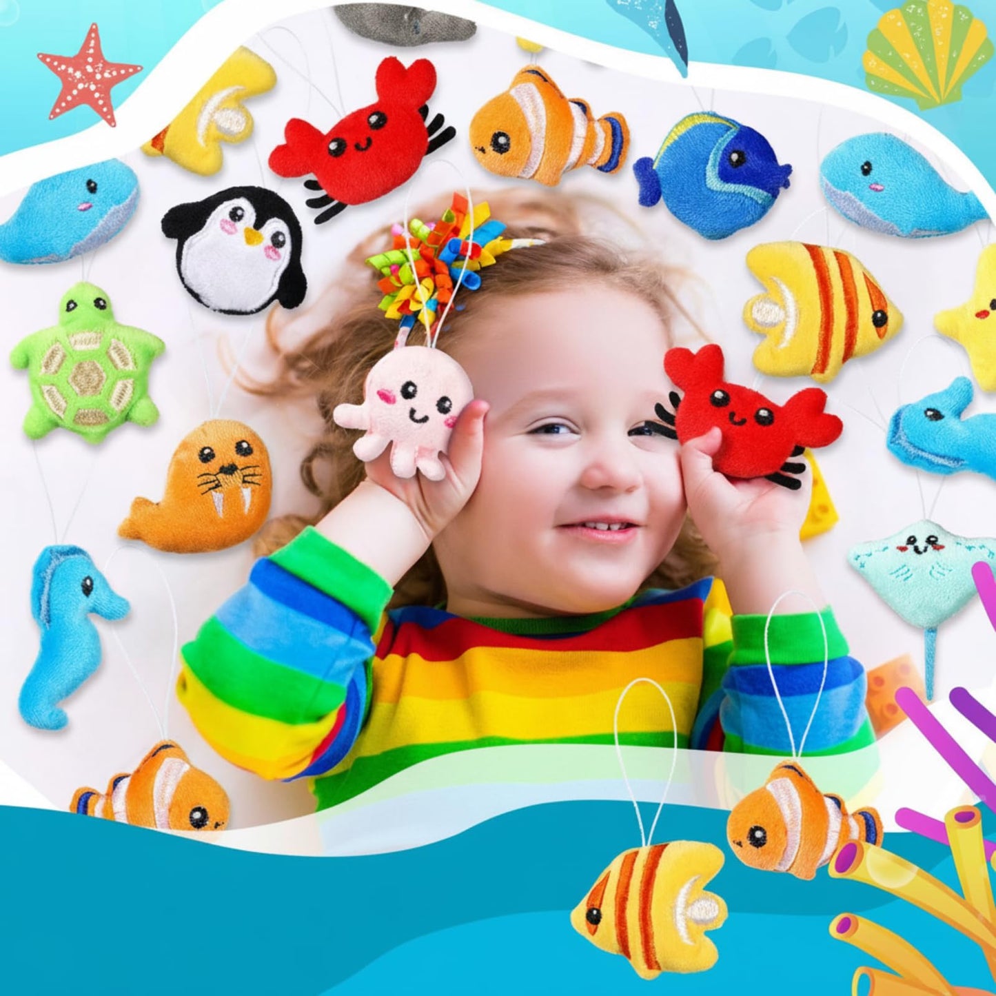 Libima 150 Pcs Mini Sea Life Plush Keychains – Colorful Sea Animal Keychains for Party Favors & Classroom Prizes