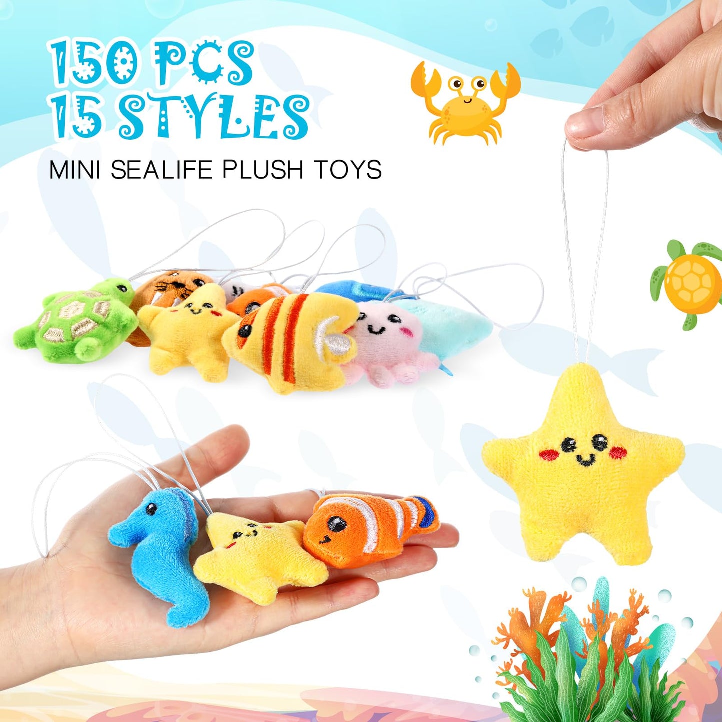 Libima 150 Pcs Mini Sea Life Plush Keychains – Colorful Sea Animal Keychains for Party Favors & Classroom Prizes