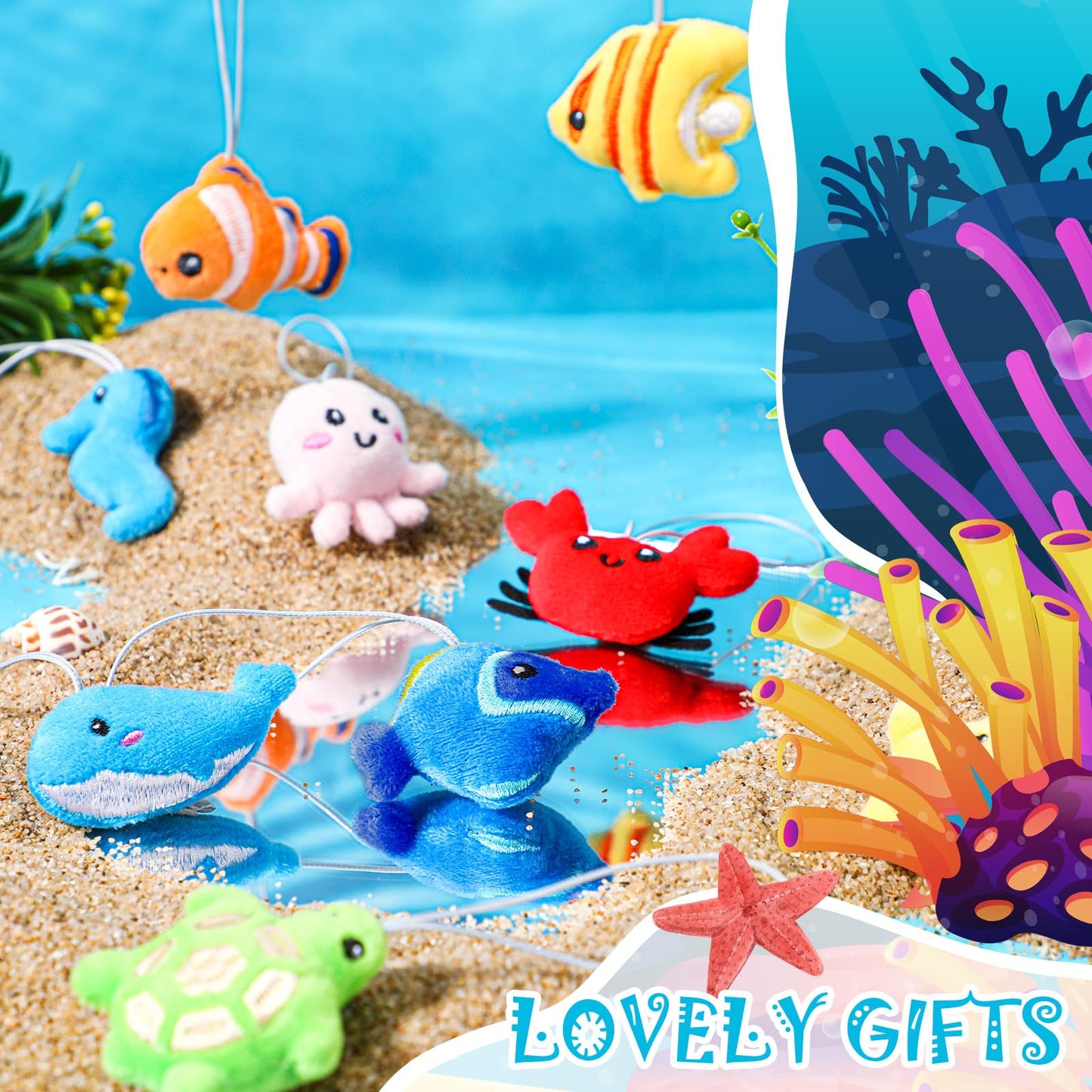 Libima 150 Pcs Mini Sea Life Plush Keychains – Colorful Sea Animal Keychains for Party Favors & Classroom Prizes