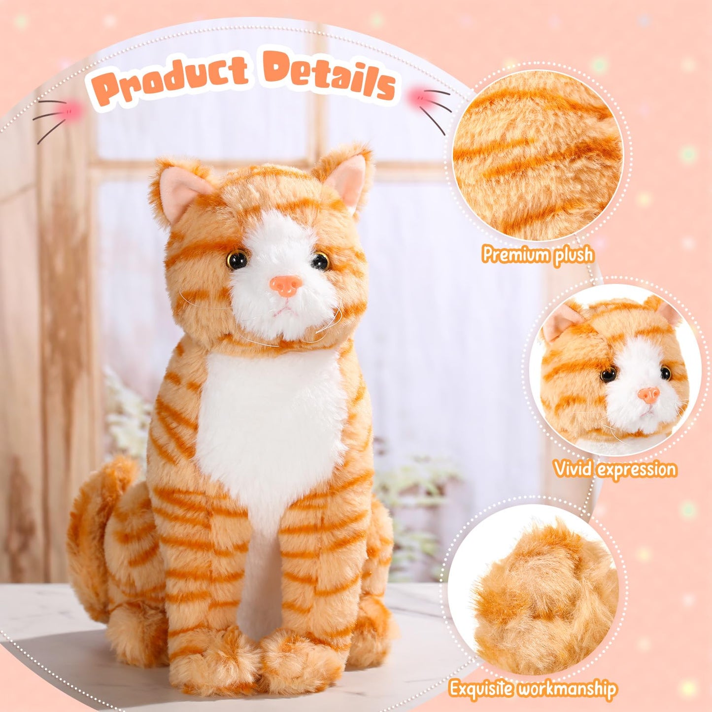 Libima 13-Inch Orange Cat Plush Toy – Realistic, Soft Stuffed Kitten for Kids