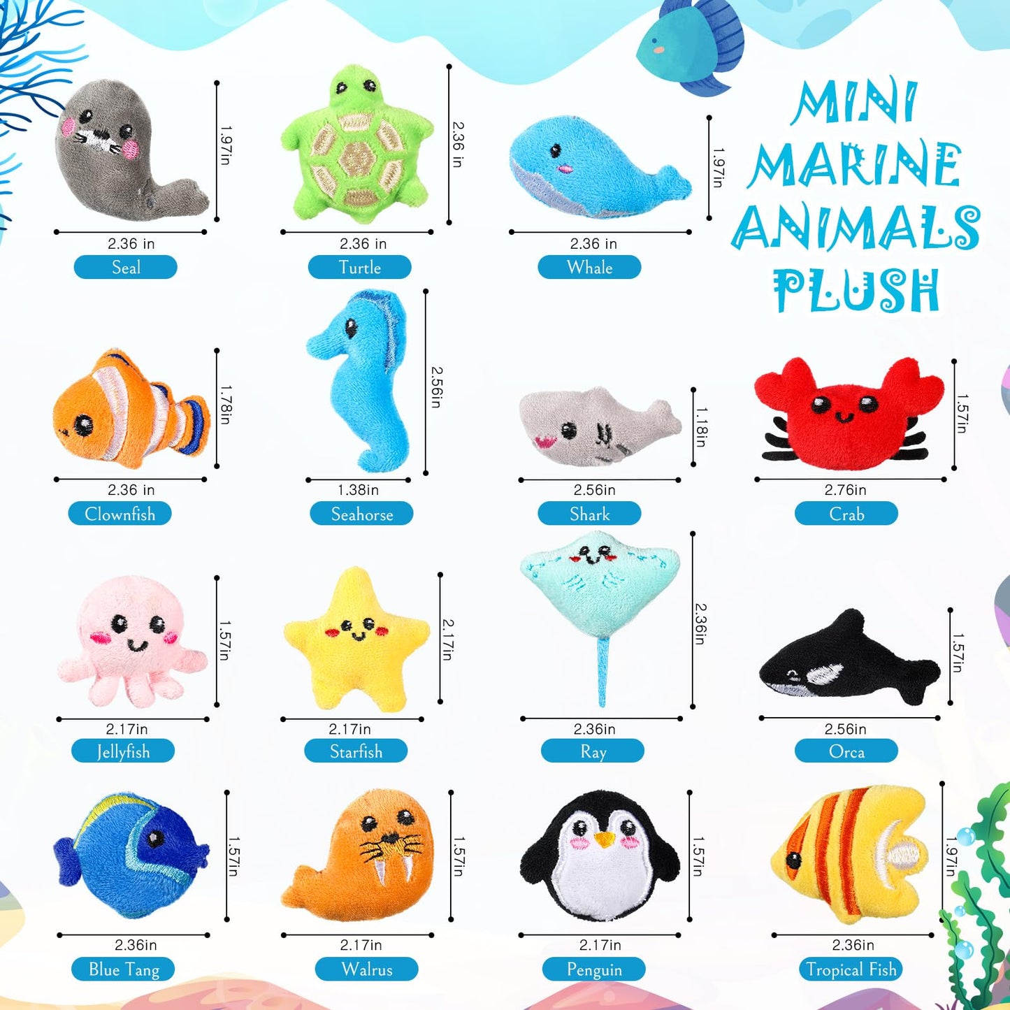 Libima 150 Pcs Mini Sea Life Plush Keychains – Colorful Sea Animal Keychains for Party Favors & Classroom Prizes