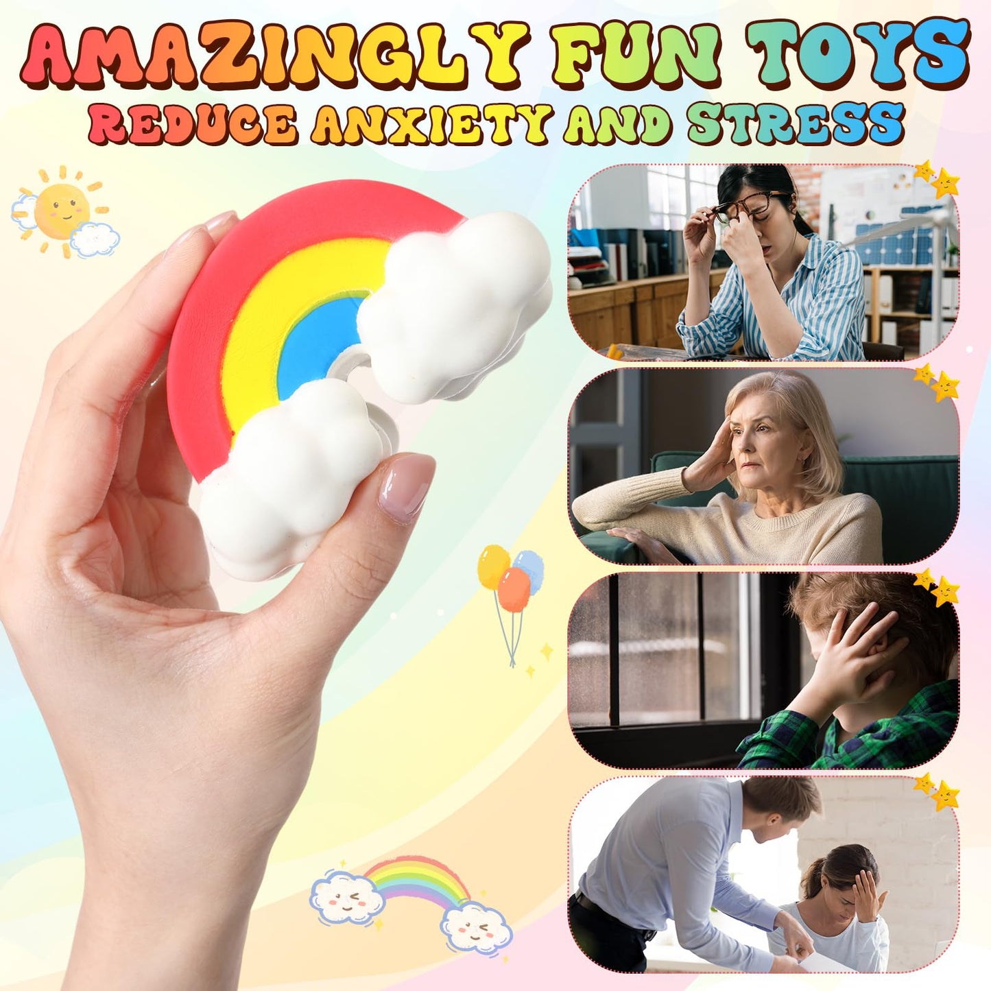 Libima 20 Pcs Motivational Rainbow Stress Balls Bulk – Positive Gifts, Desk Centerpieces & Employee Appreciation
