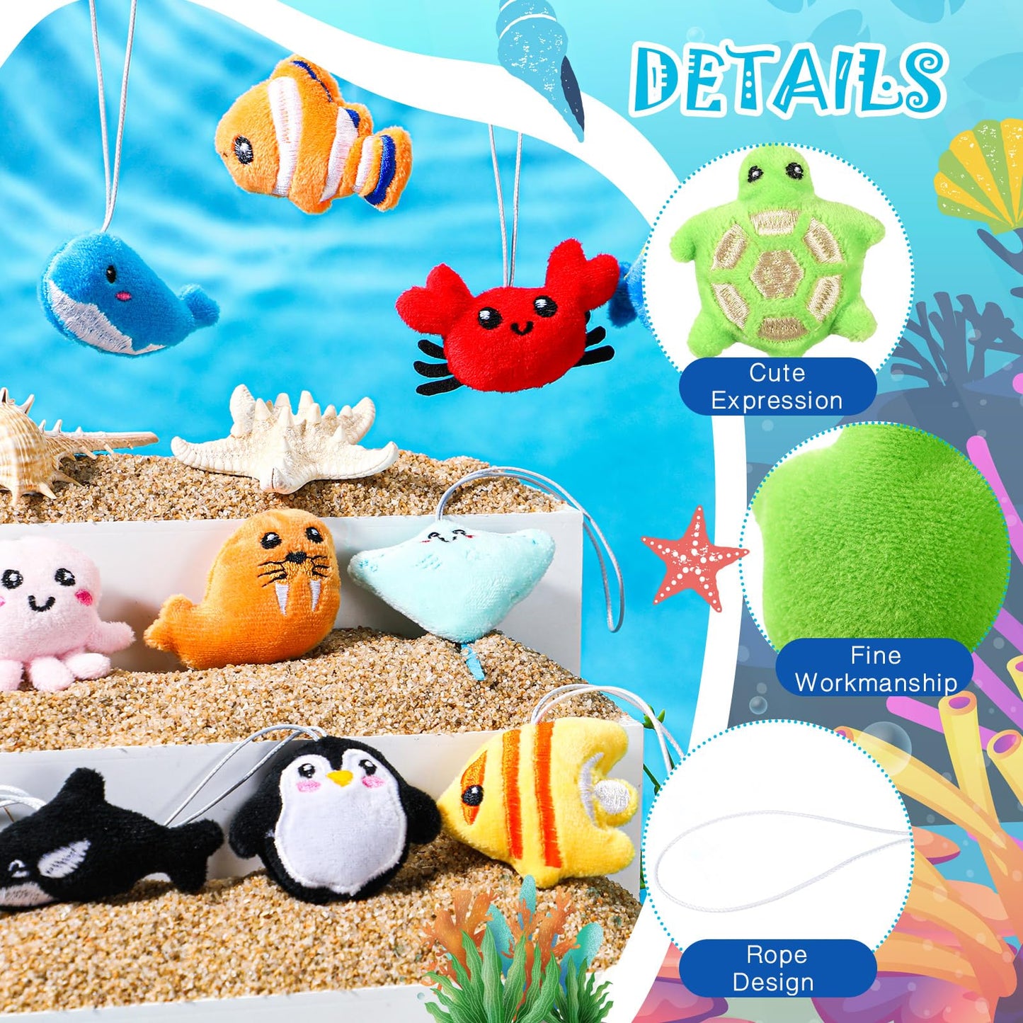 Libima 150 Pcs Mini Sea Life Plush Keychains – Colorful Sea Animal Keychains for Party Favors & Classroom Prizes