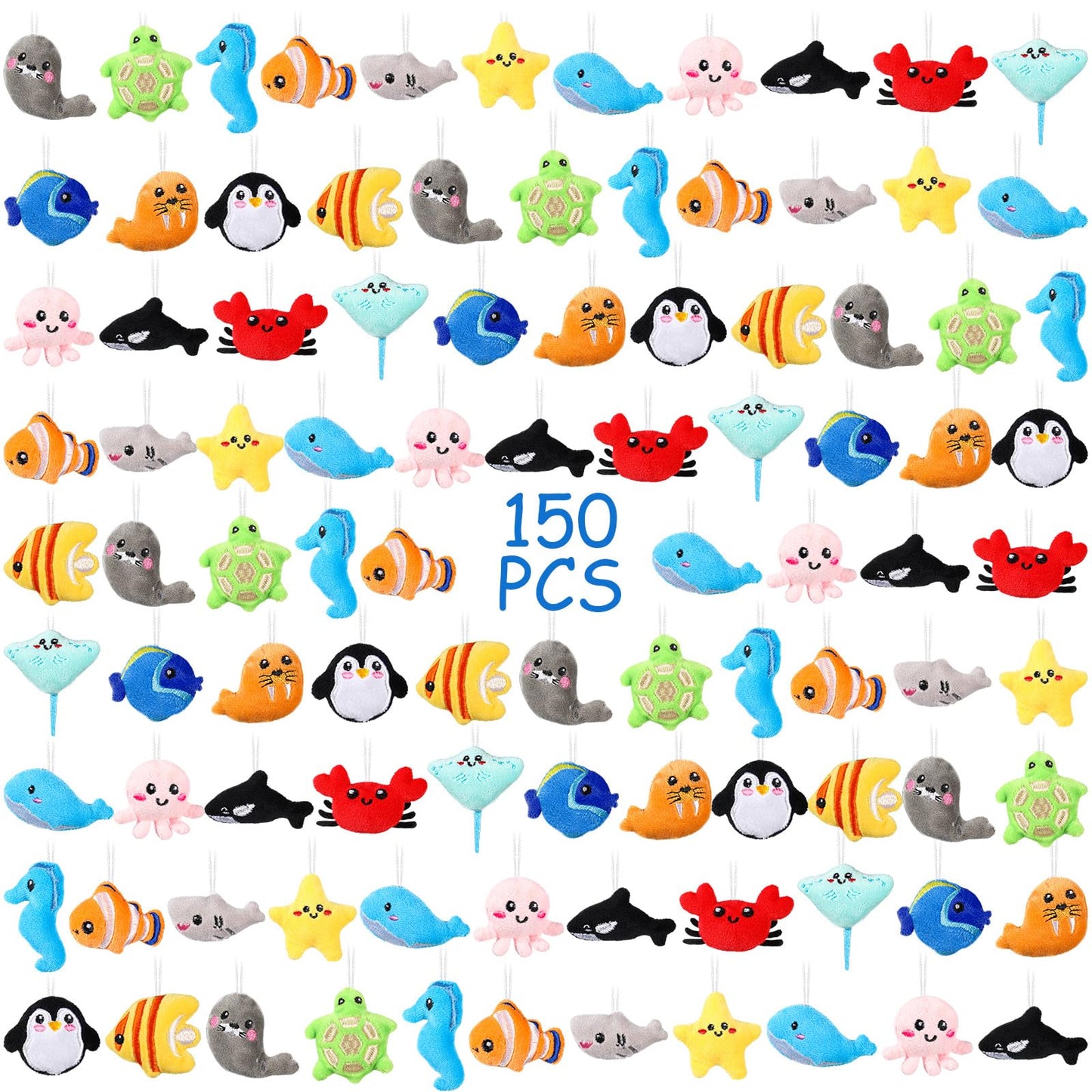 Libima 150 Pcs Mini Sea Life Plush Keychains – Colorful Sea Animal Keychains for Party Favors & Classroom Prizes