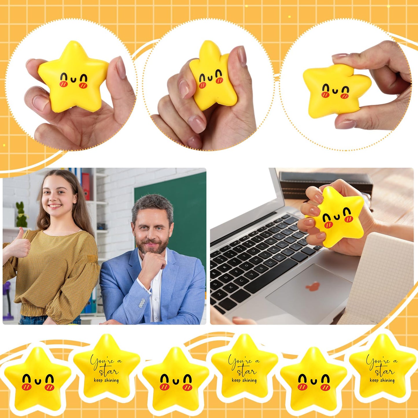 Libima 30 Pcs Inspirational Star Stress Balls Gift Set for Adults | Coworker Appreciation & Teacher Gifts