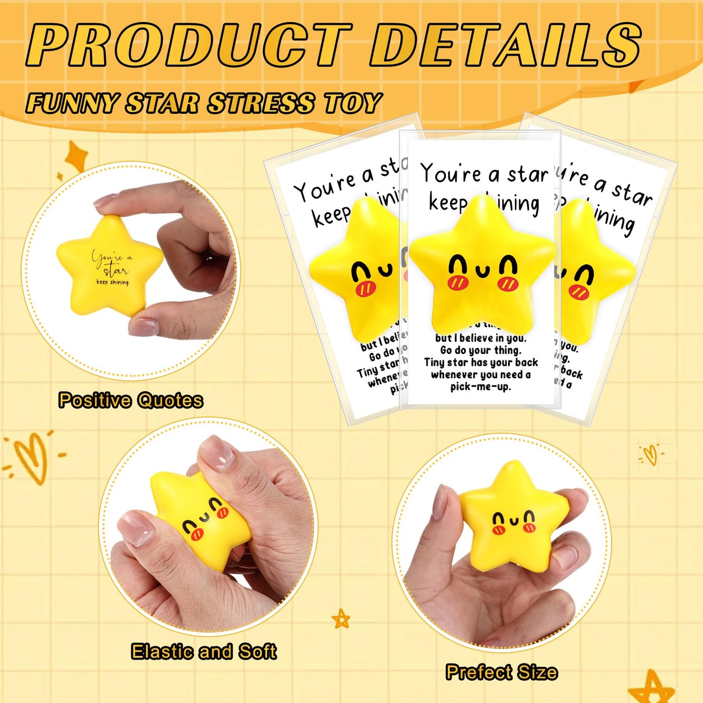 Libima 100 Pcs Inspirational Star Stress Balls — Bulk Gifts with Cards for Adults & Coworkers