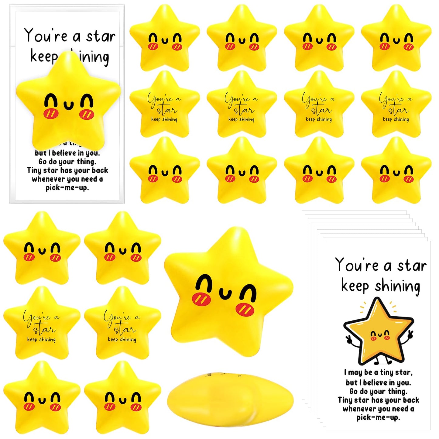 Libima 50 Pcs Motivational Star Stress Balls with Cards – Bulk Gifts for Adults & Coworkers
