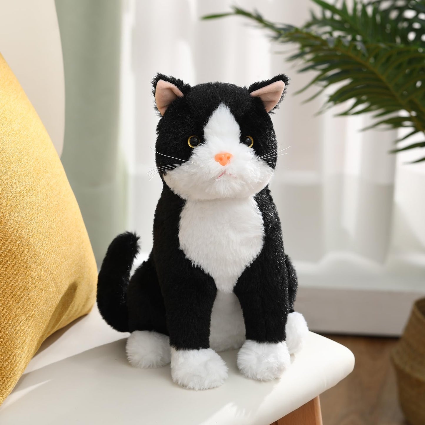 Libima 13-Inch Tuxedo Cat Plush – Realistic Black & White Cat for Gifts & Decor