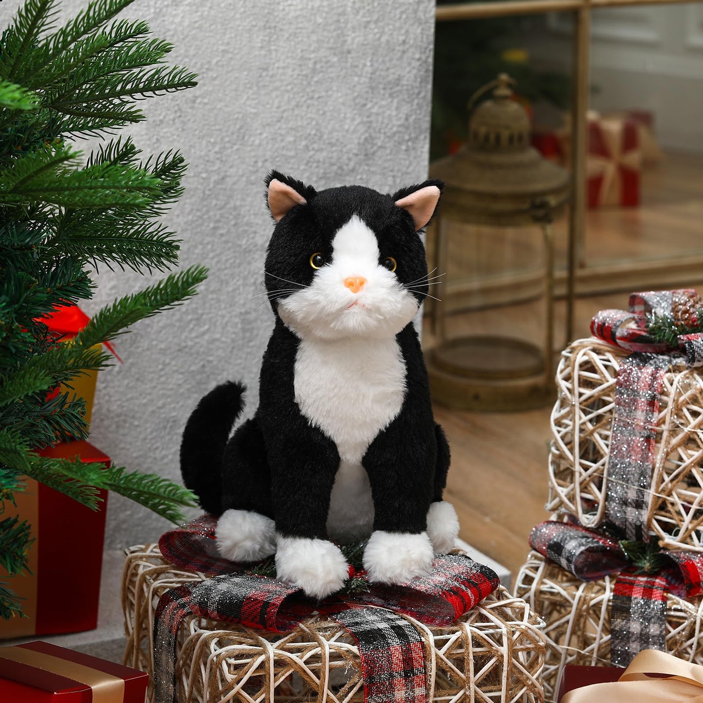 Libima 13-Inch Tuxedo Cat Plush – Realistic Black & White Cat for Gifts & Decor