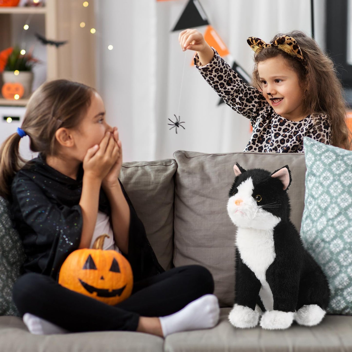 Libima 13-Inch Tuxedo Cat Plush – Realistic Black & White Cat for Gifts & Decor