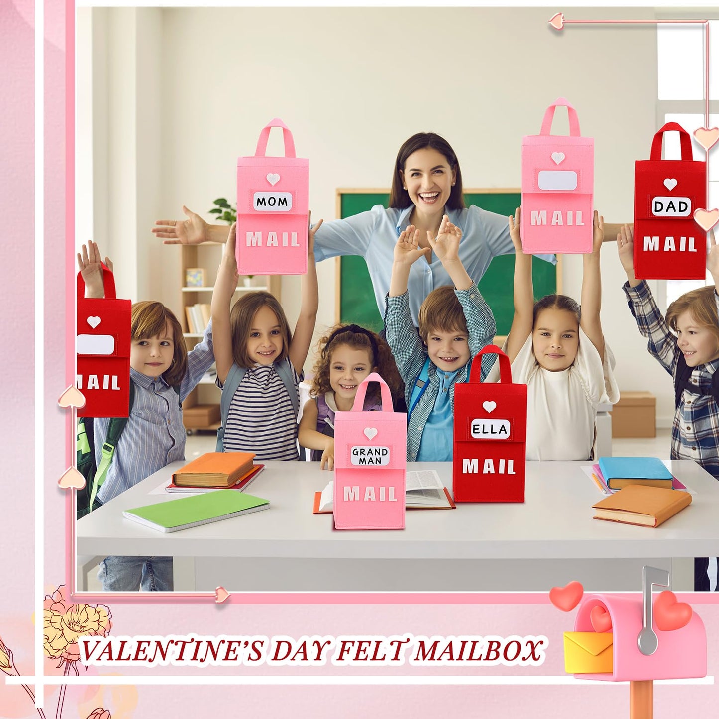 Libima 12-Pack Valentine Felt Mailboxes for Kids Classroom Exchange – 6x10x3 Inches