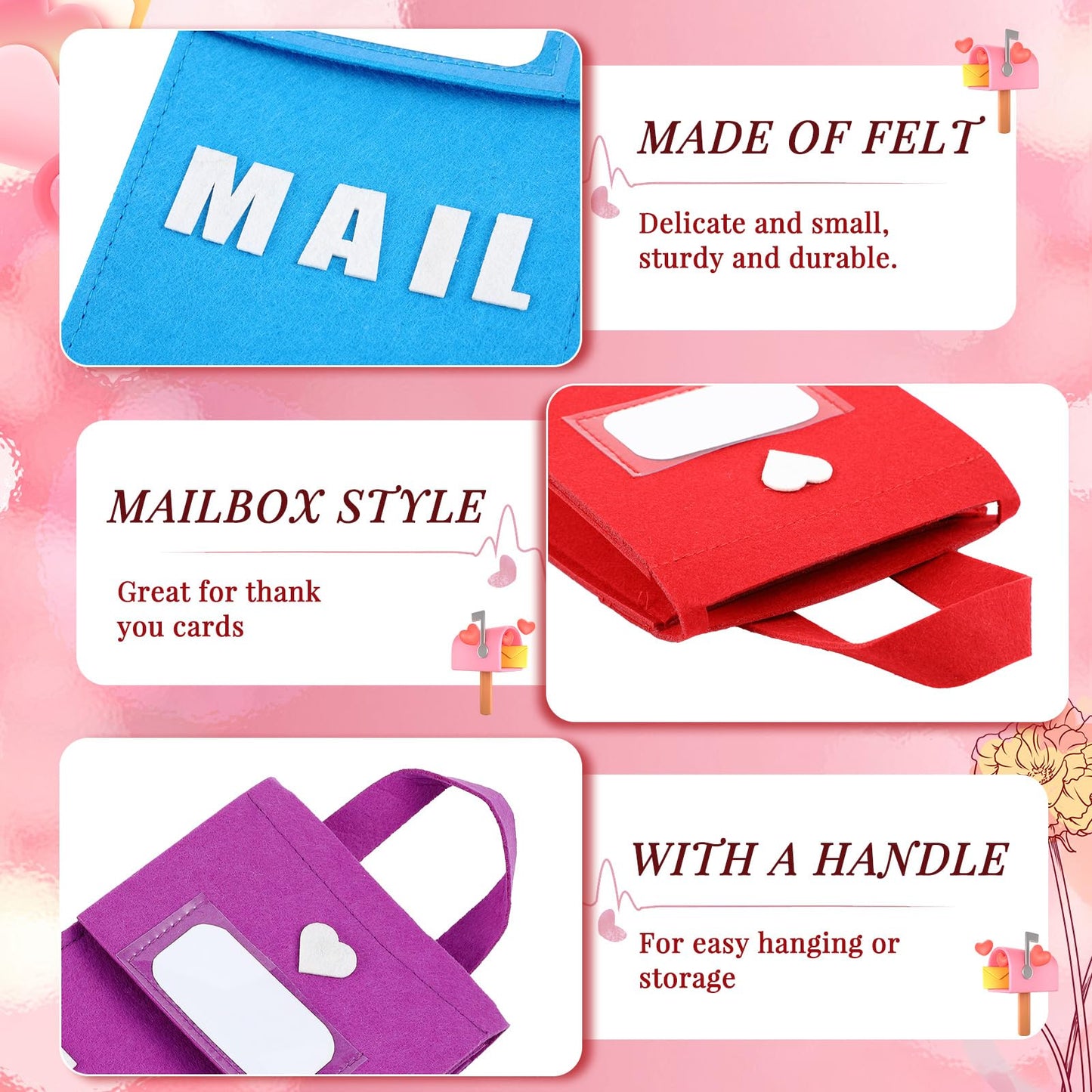 Libima 12-Pcs Valentine Felt Mailbox Set for Classroom Exchanges – 6x10x3 Inch