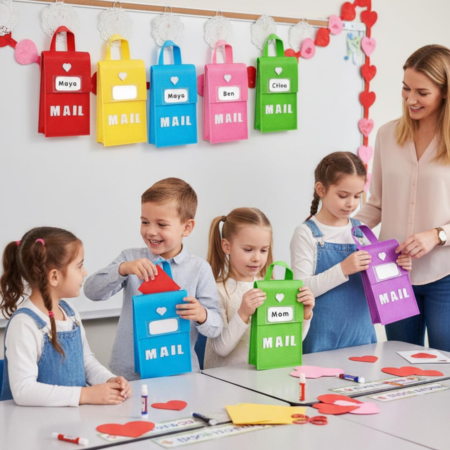 Libima 12-Pcs Valentine Felt Mailbox Set for Classroom Exchanges – 6x10x3 Inch