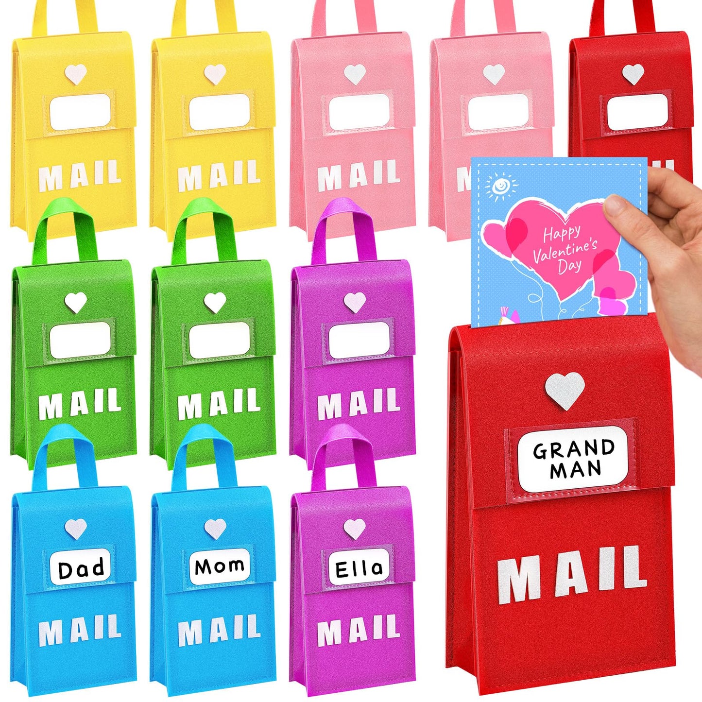 Libima 12-Pcs Valentine Felt Mailbox Set for Classroom Exchanges – 6x10x3 Inch