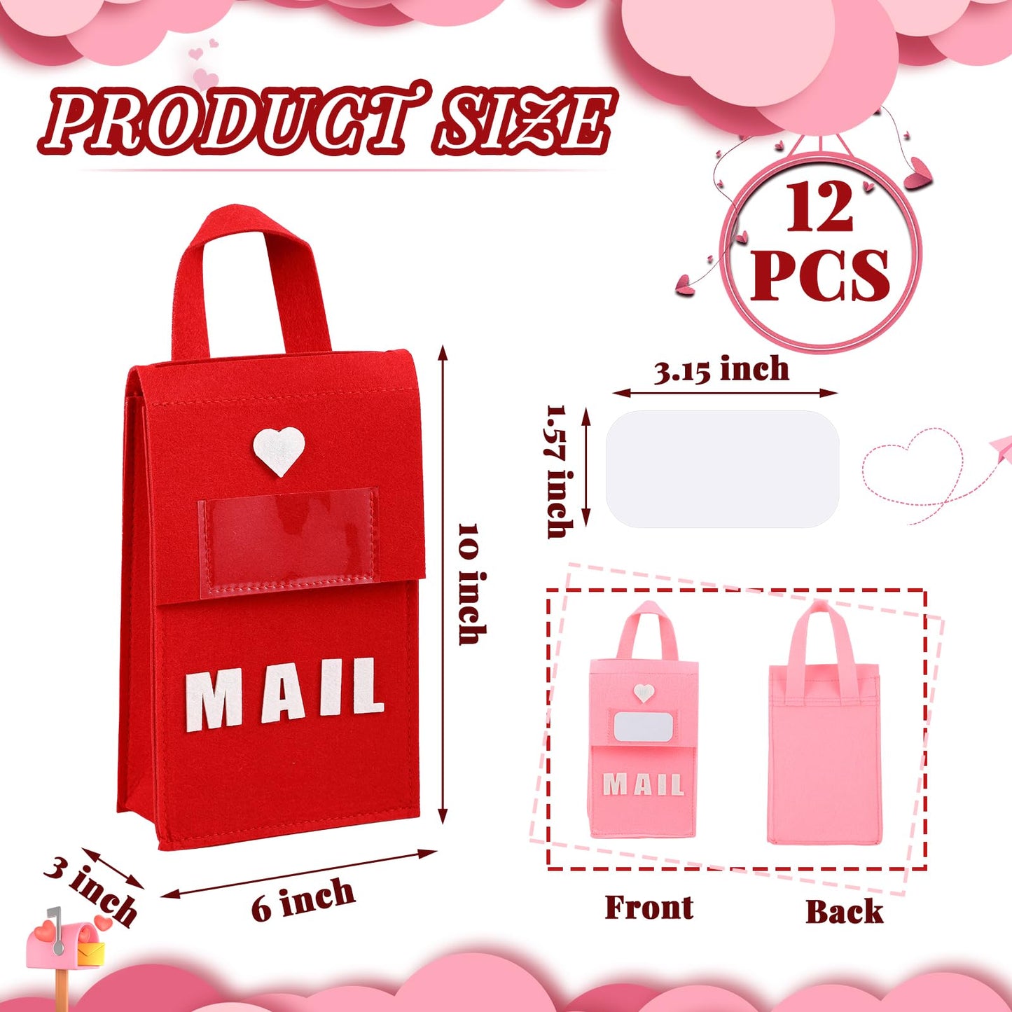 Libima 12-Pack Valentine Felt Mailboxes for Kids Classroom Exchange – 6x10x3 Inches