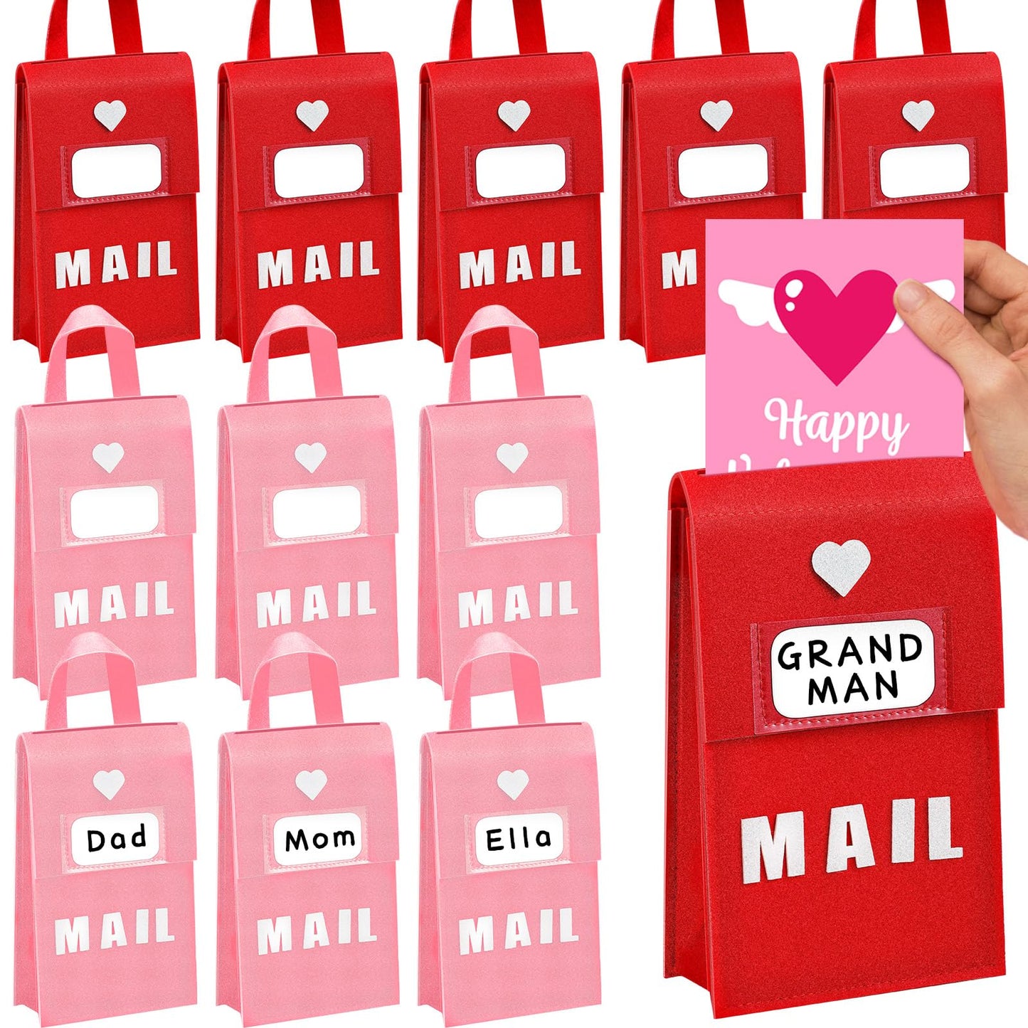 Libima 12-Pack Valentine Felt Mailboxes for Kids Classroom Exchange – 6x10x3 Inches