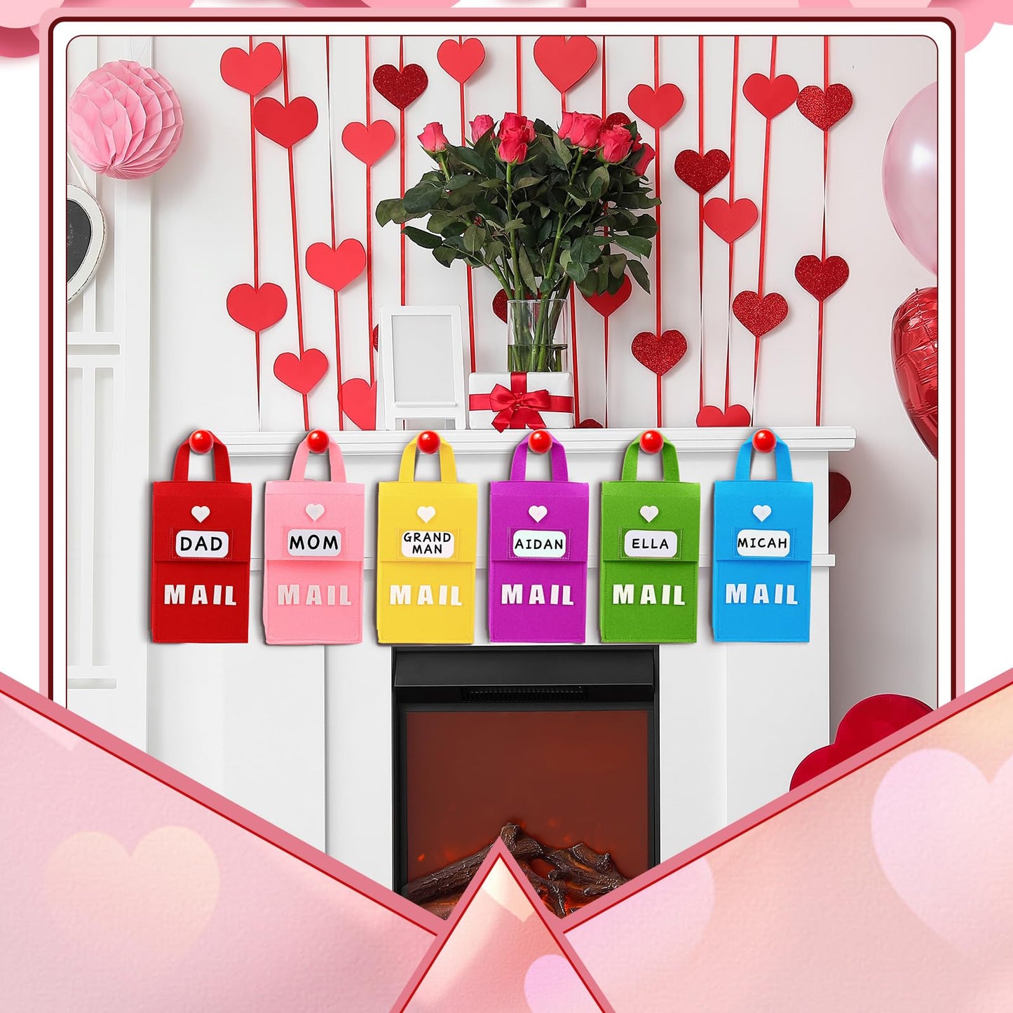 Libima 12-Pcs Valentine Felt Mailbox Set for Classroom Exchanges – 6x10x3 Inch