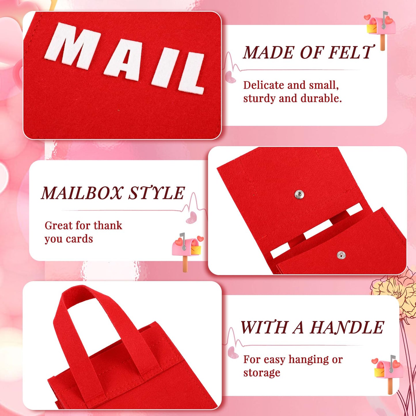 Libima 12-Pack Valentine Felt Mailboxes for Kids Classroom Exchange – 6x10x3 Inches