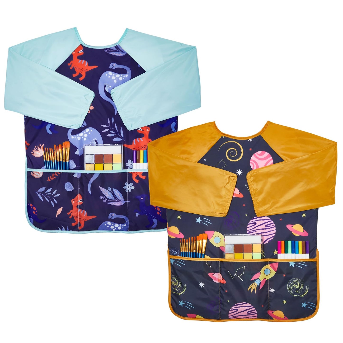 Lictin 2-Pack Kids Art Smocks – Waterproof Blue Painting Aprons for Ages 3-8