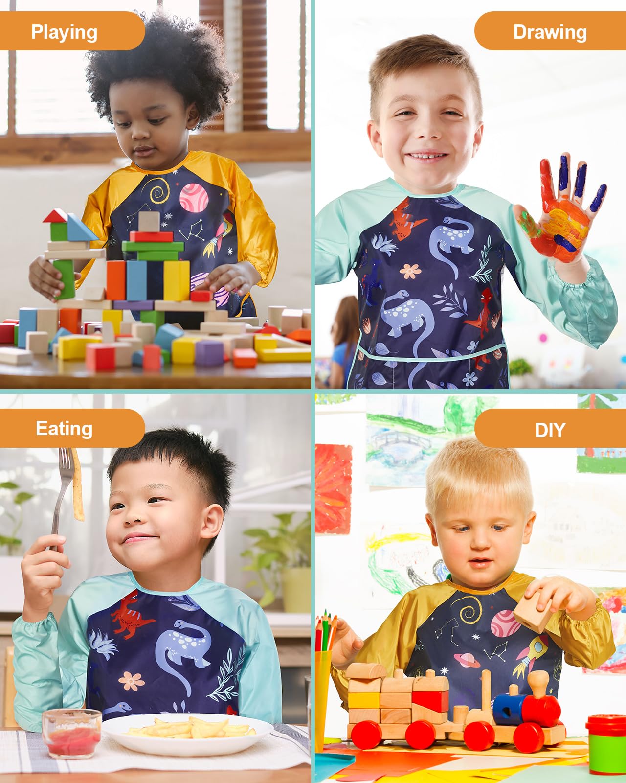 Lictin 2-Pack Kids Art Smocks – Waterproof Blue Painting Aprons for Ages 3-8