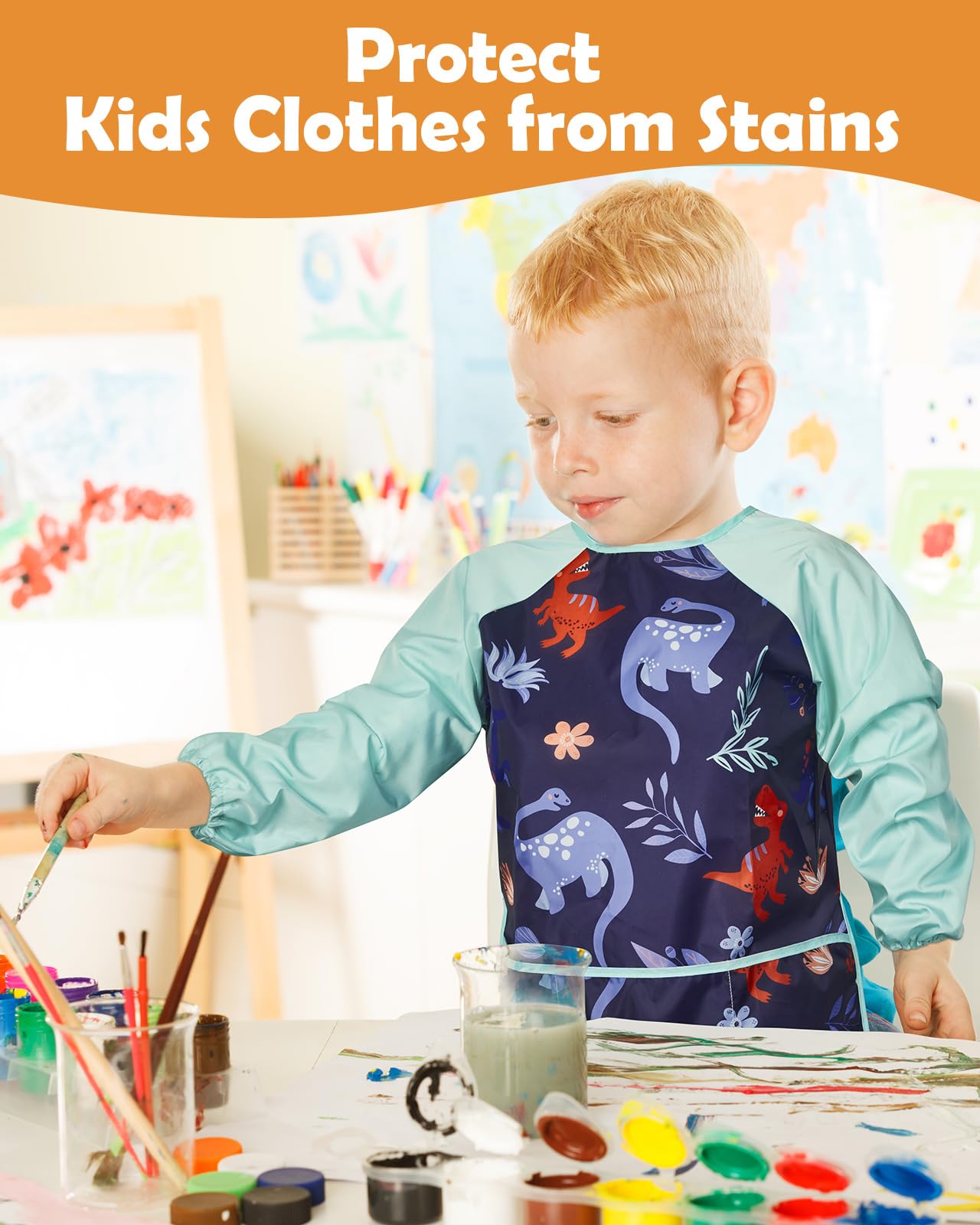 Lictin 2-Pack Kids Art Smocks – Waterproof Blue Painting Aprons for Ages 3-8