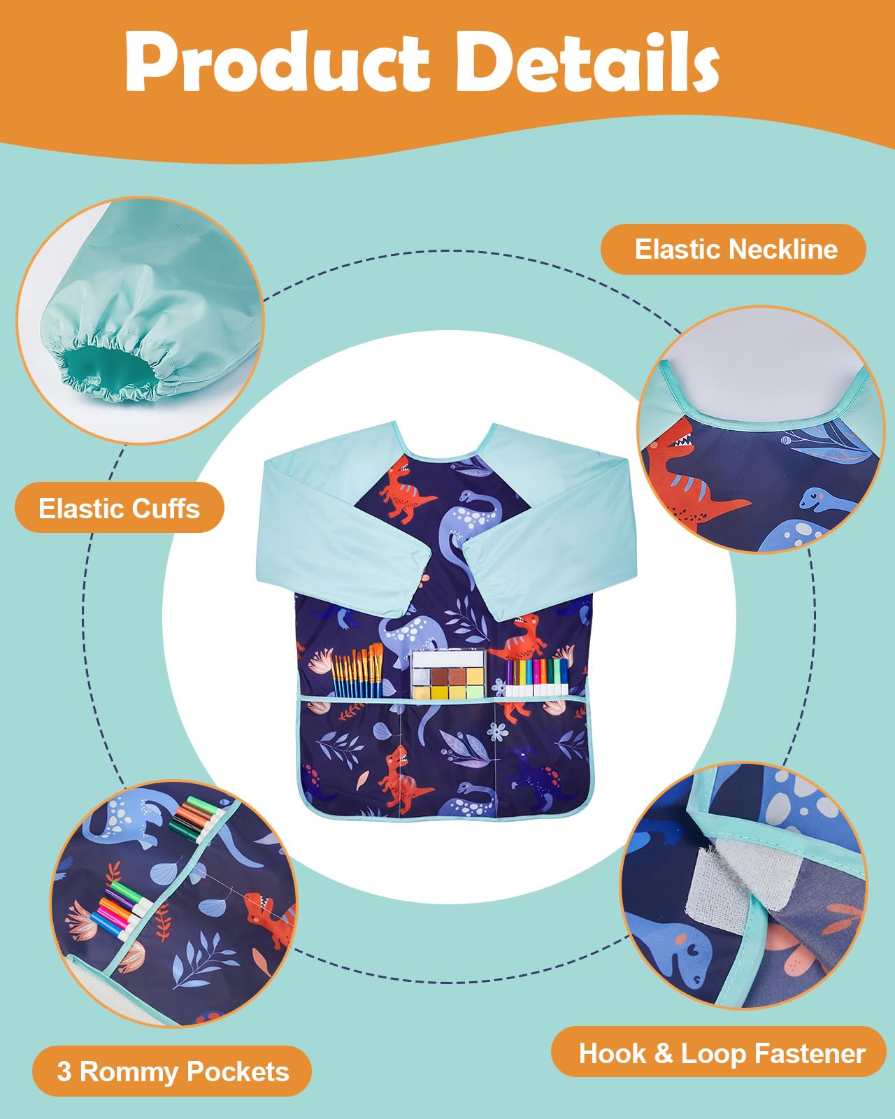 Lictin 2-Pack Kids Art Smocks – Waterproof Blue Painting Aprons for Ages 3-8