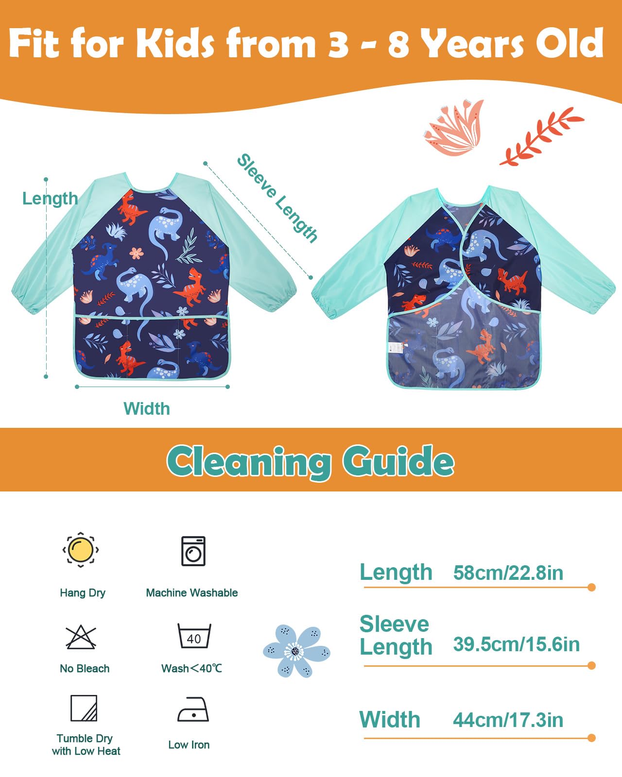 Lictin 2-Pack Kids Art Smocks – Waterproof Blue Painting Aprons for Ages 3-8