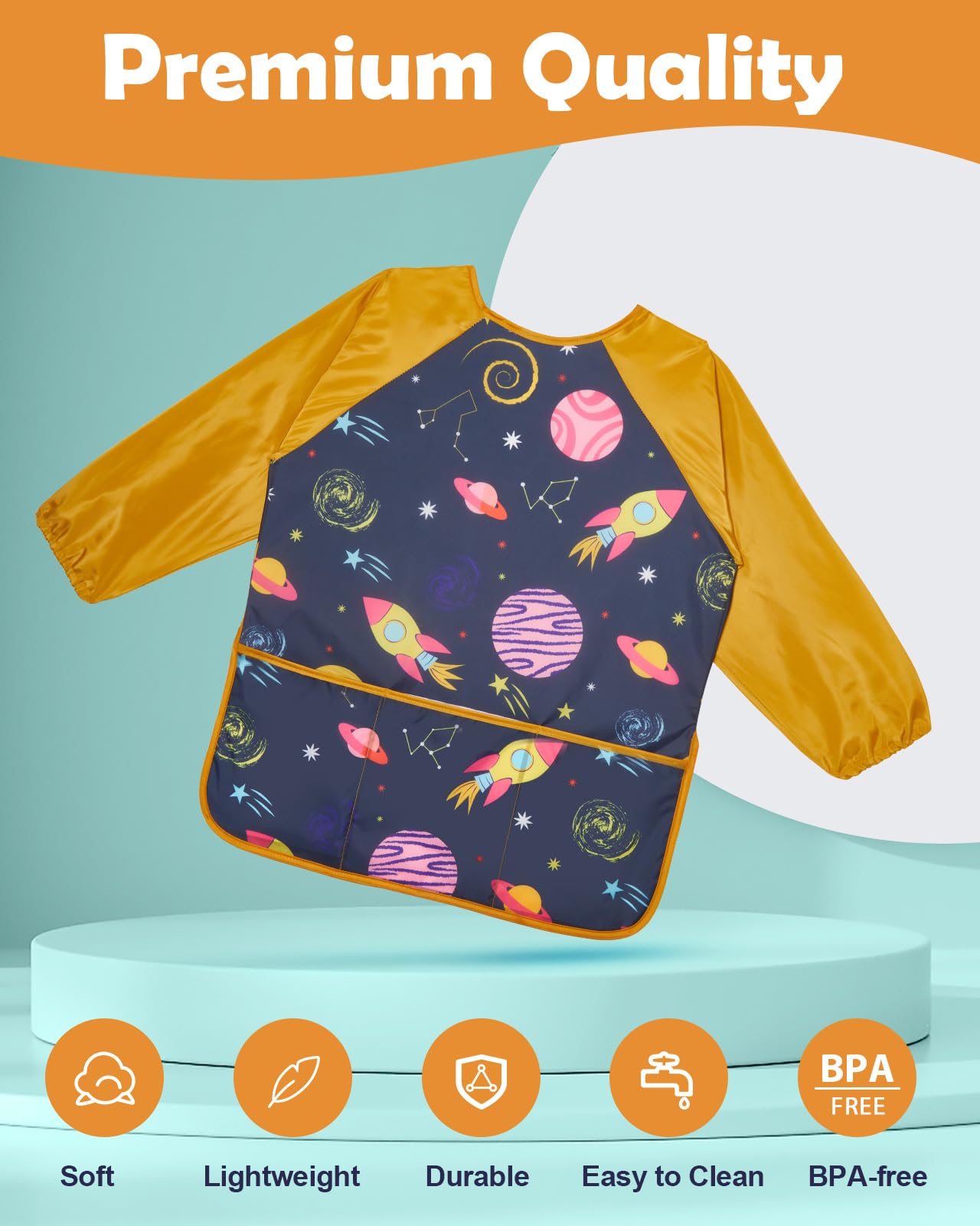 Lictin 2-Pack Kids Art Smocks – Waterproof Blue Painting Aprons for Ages 3-8