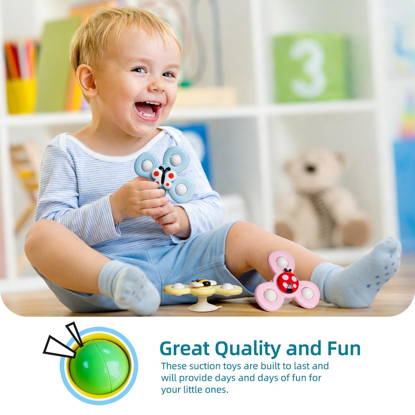 LiKee Strong Suction Cup Fidget Rotating Sensory Bath Toy – 10+ Months