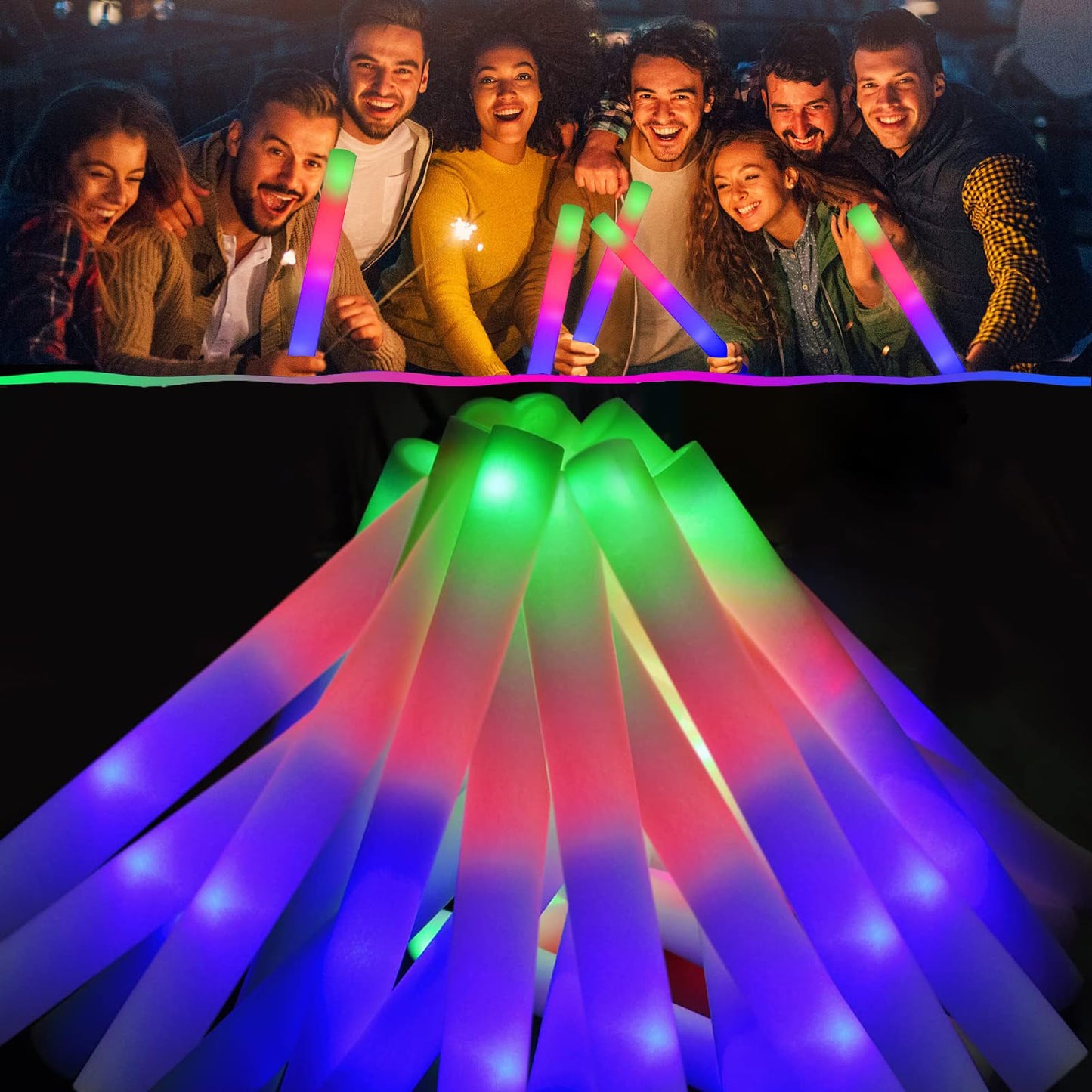LifBetter 70 Pcs Foam Glow Sticks – 3-Mode LED Party Lights