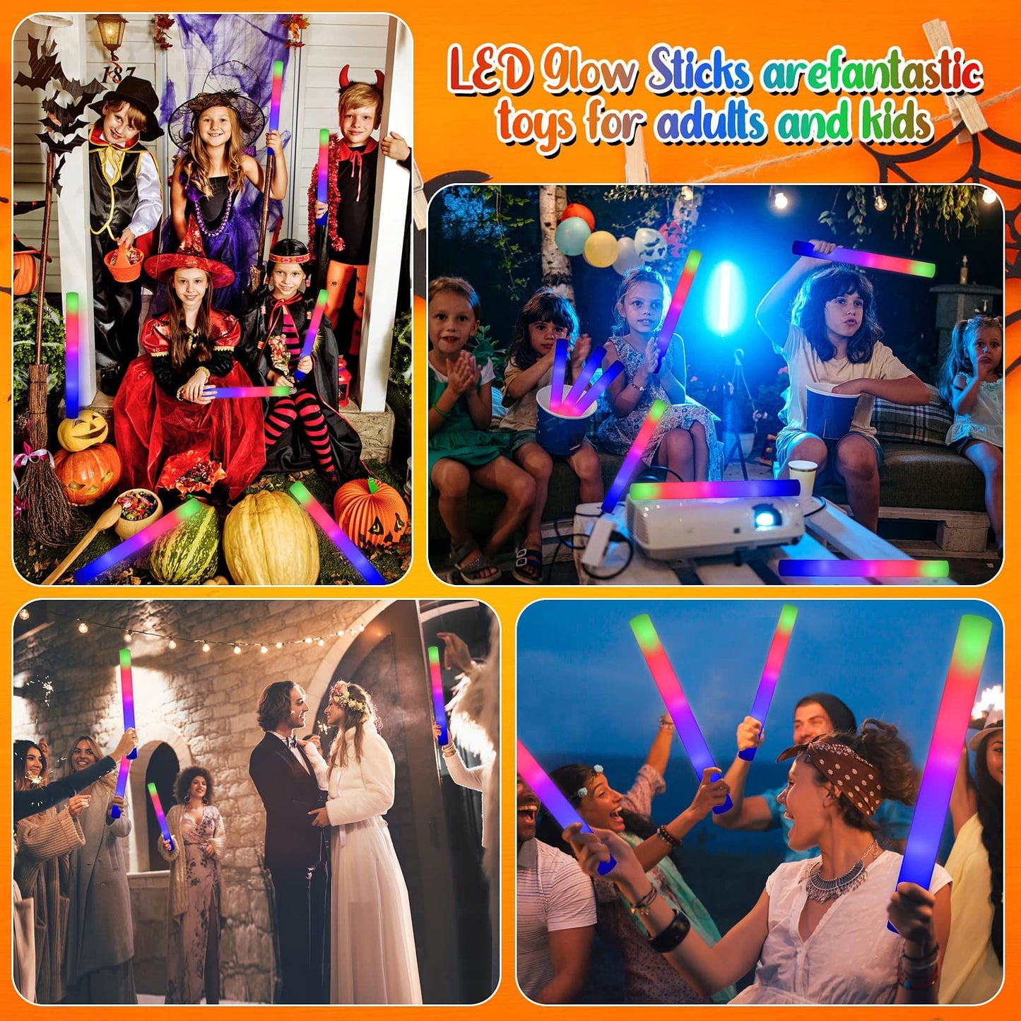 LifBetter 58Pcs Foam Glow Sticks – LED Glow with 3 Modes for Parties and Events