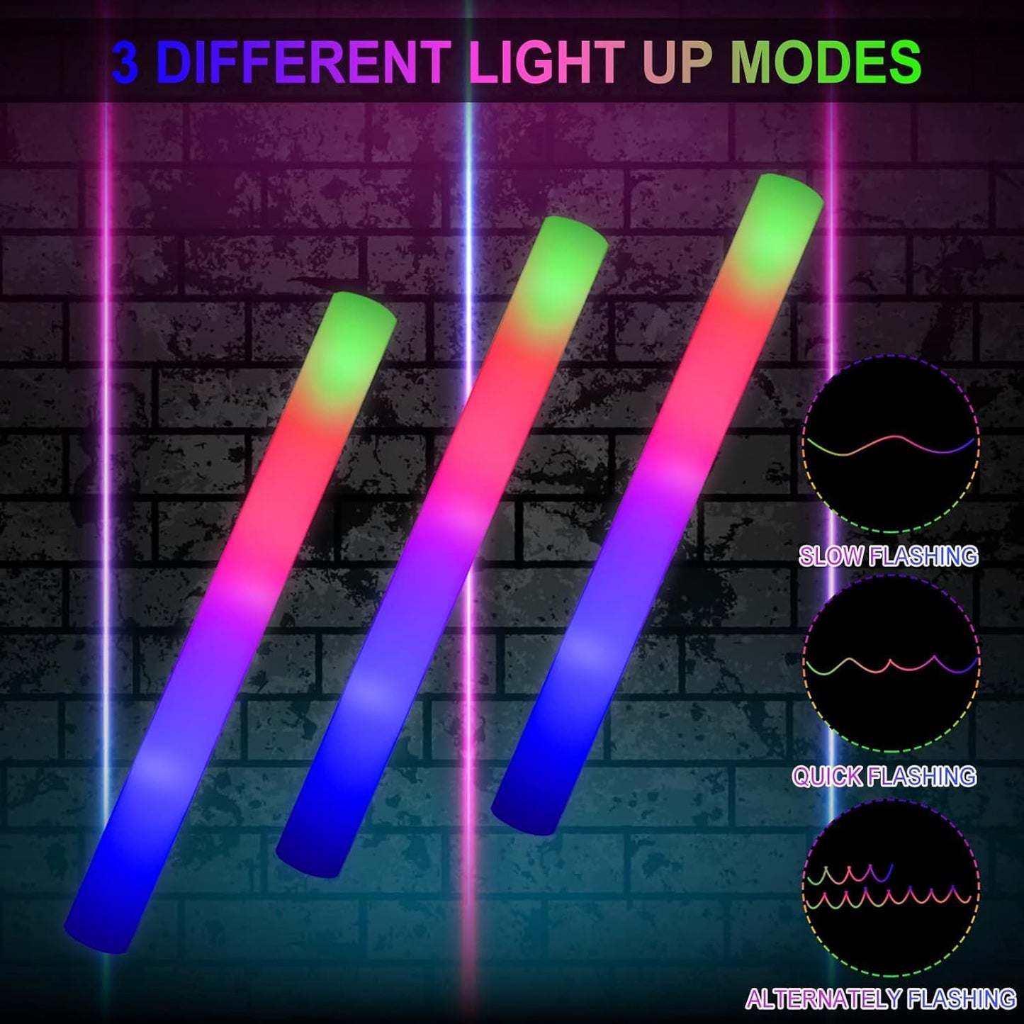LifBetter 70 Pcs Foam Glow Sticks – 3-Mode LED Party Lights
