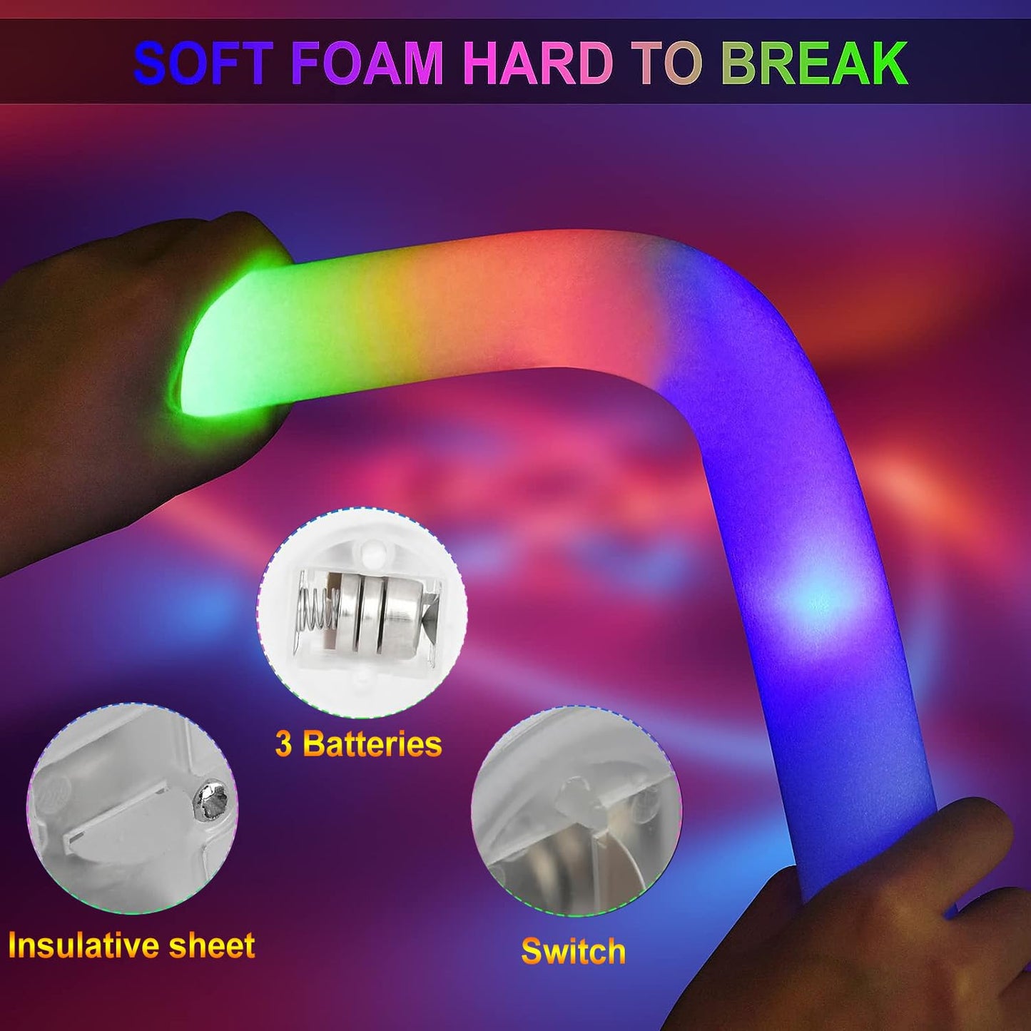 LifBetter 70 Pcs Foam Glow Sticks – 3-Mode LED Party Lights