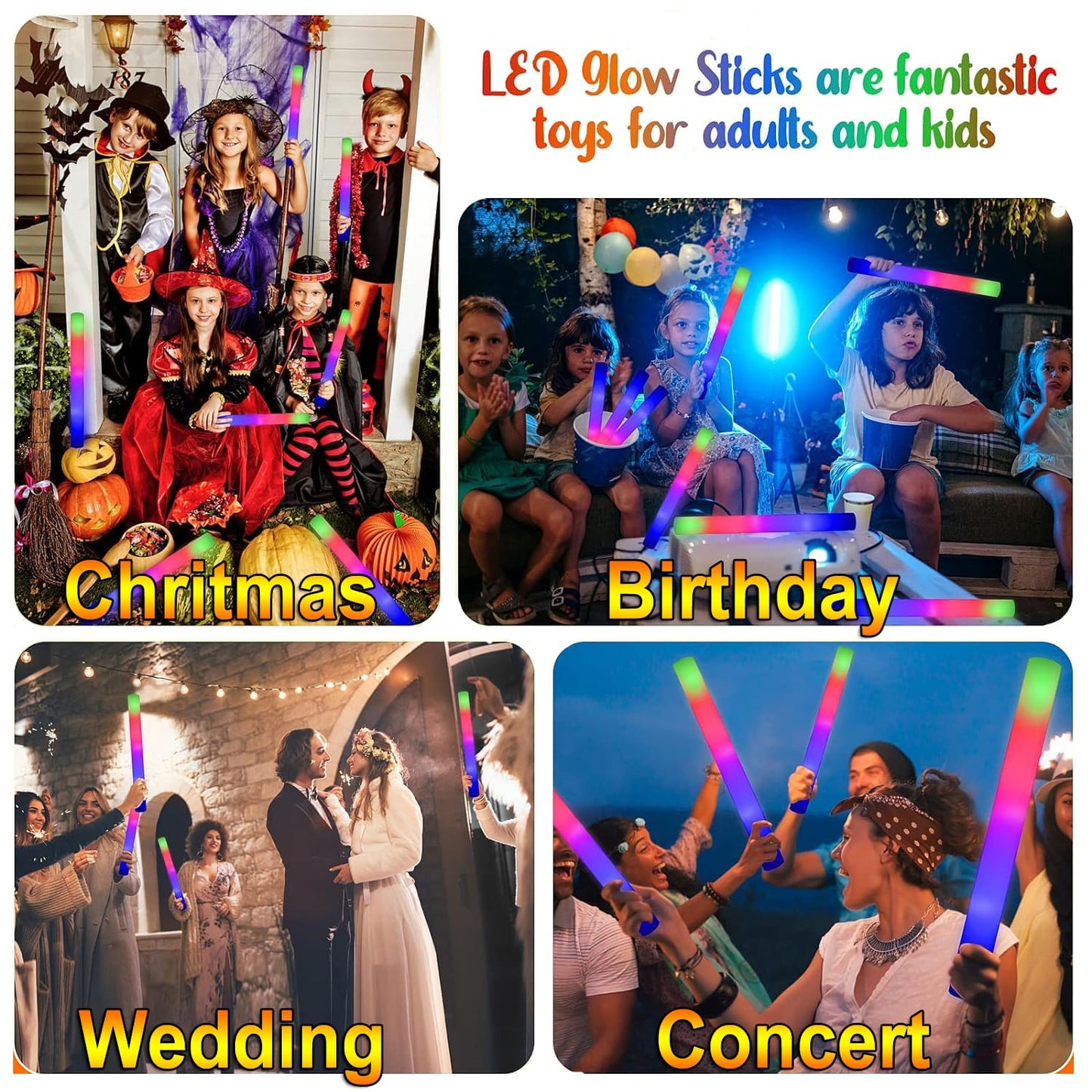 LifBetter 70 Pcs Foam Glow Sticks – 3-Mode LED Party Lights